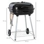 OUTSUNNY Barbecue à charbon - BBQ grill sur pied avec couvercle, roulettes - étagère, 3 crochets, 3 ustensiles, 2 grilles - acier émaillé noir