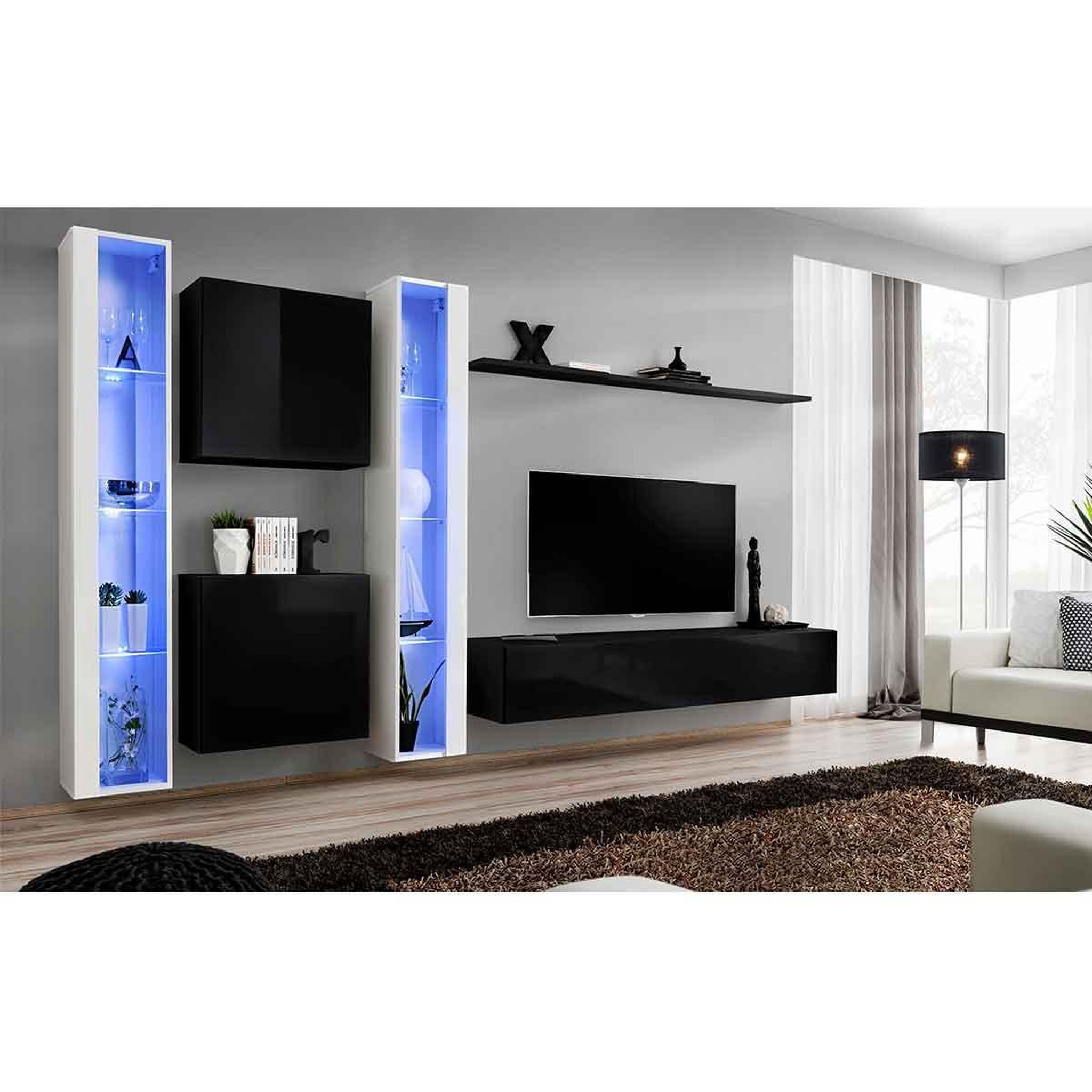 Voir la diapositive 2 : Paris Prix Meuble tv mural design  switch xvi  330cm noir & blanc