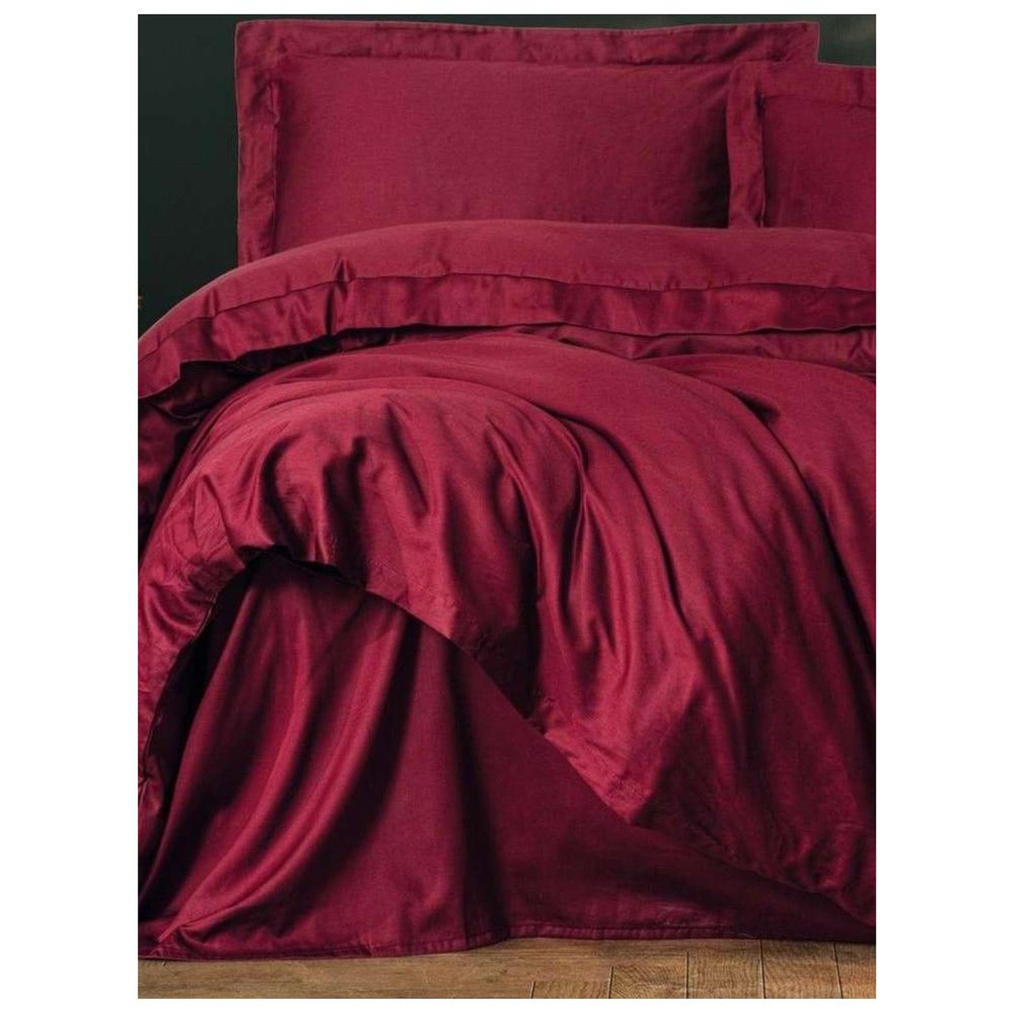 Voir la diapositive 3 : GENERIQUE Parure de lit - 1 housse de couette 140 x 200cm + 1 taies d'oreiller 60 x 60 cm - Satin - Rouge bordeaux