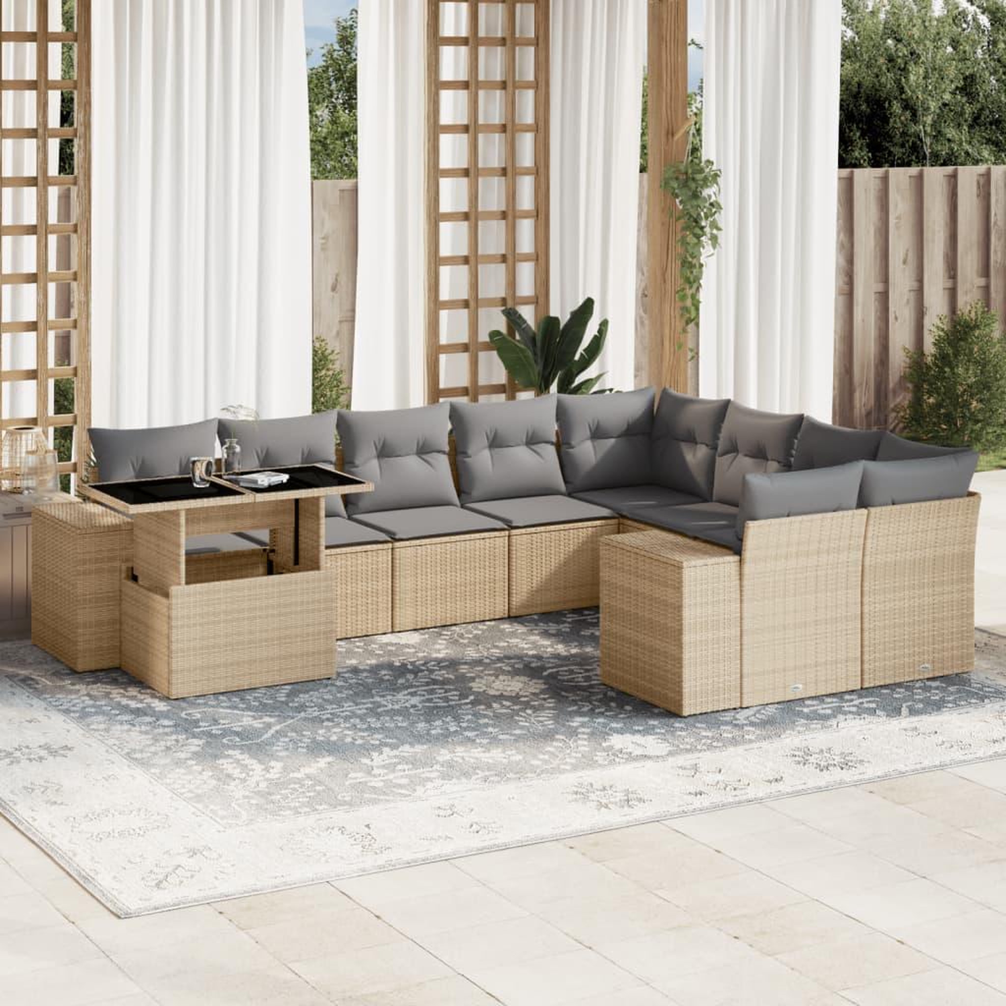 VIDAXL Salon de jardin avec coussins 10 pcs beige resine tressee