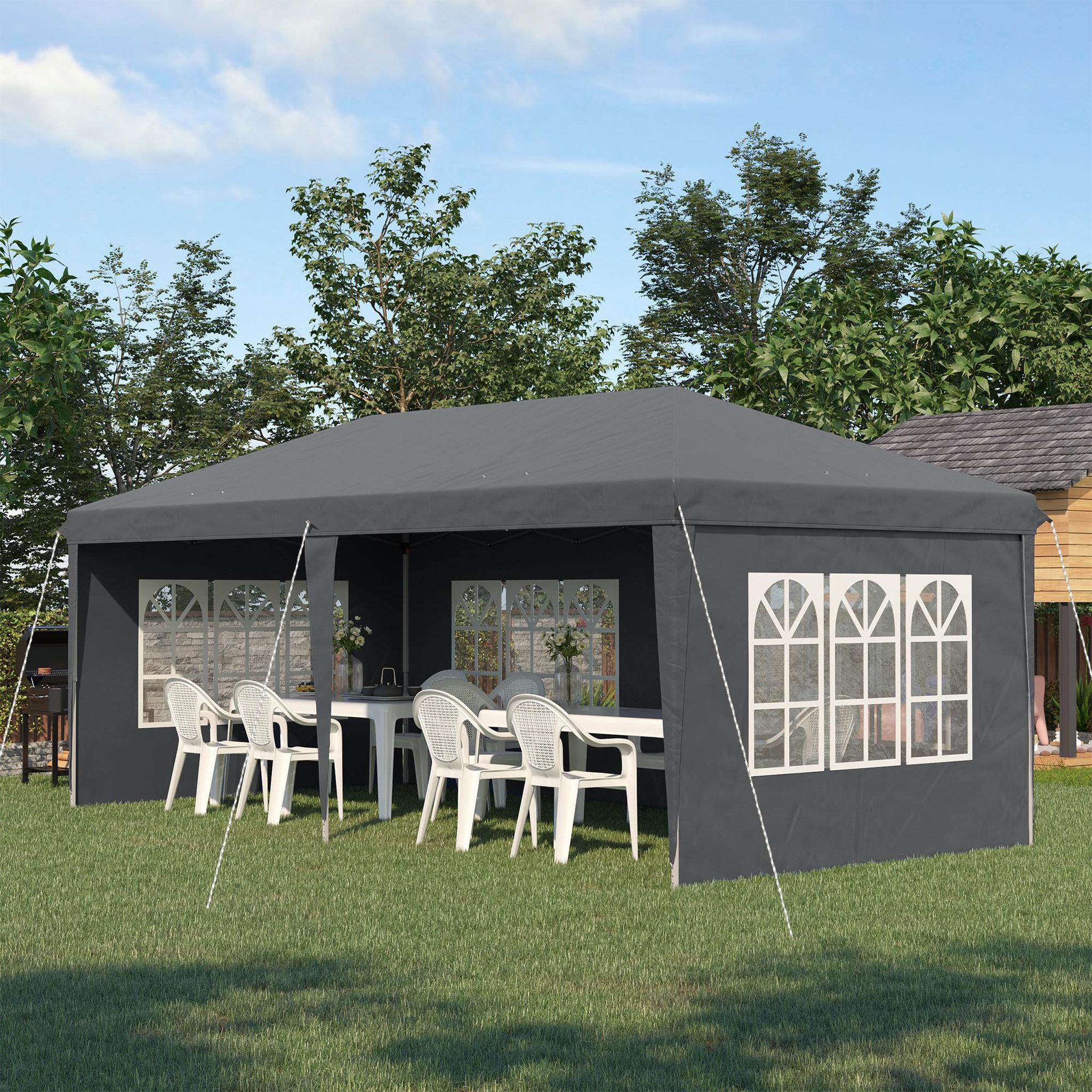 Voir la diapositive 2 : OUTSUNNY Tonnelle pop up pliante - barnum pliable - 4 cotés démontables - 4 fenêtres - acier oxford haute densité gris