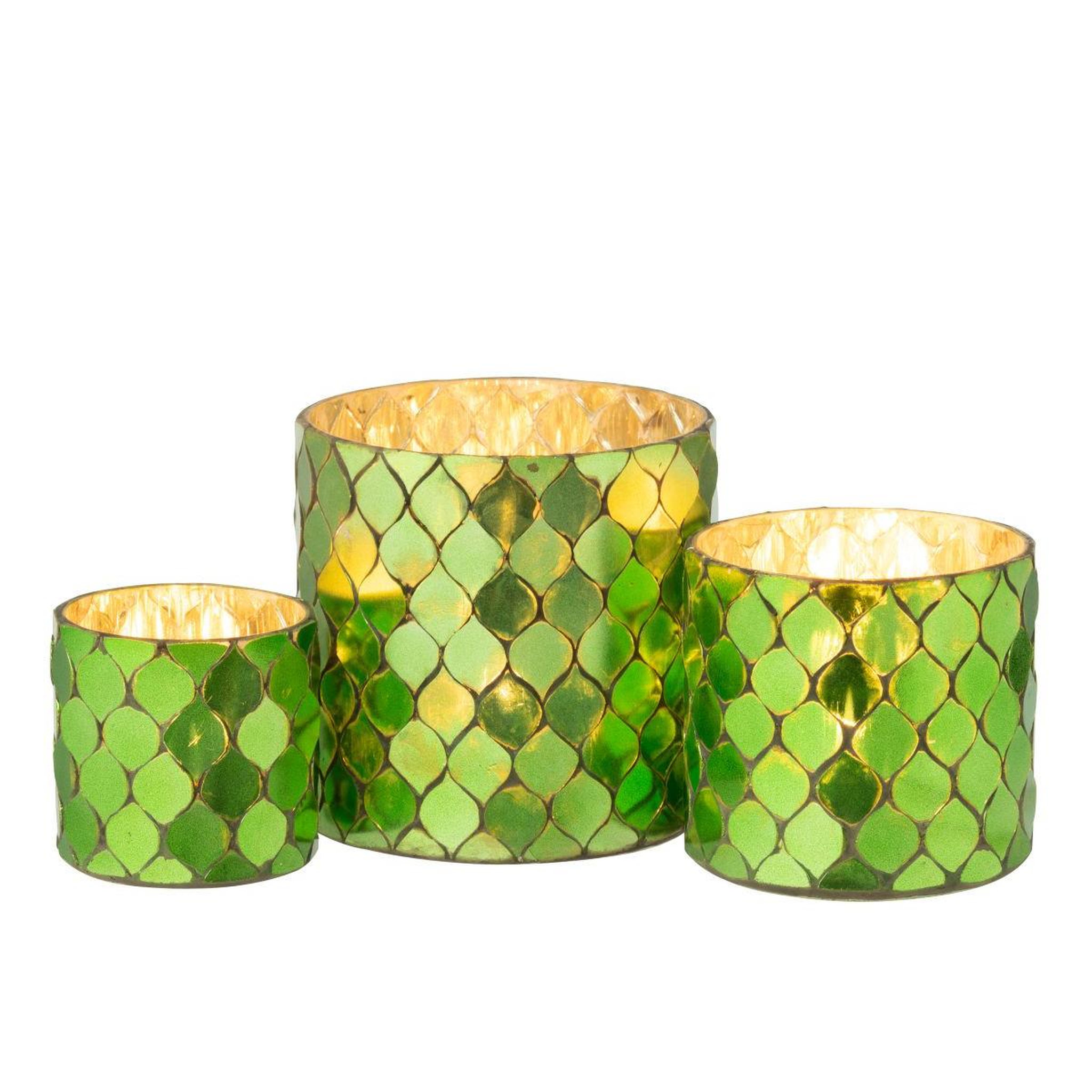 Voir la diapositive 4 : J-LINE Photophore Mosaïque en Verre  Pop  12cm Vert