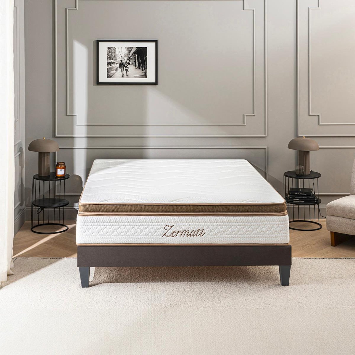 BELLECOUR BELLECOUR LITERIE | Ensemble ZERMATT | Matelas Mémoire de forme + Sommier Bois
