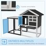 Voir la diapositive 5 : PAWHUT Clapier cage à lapins multi-équipé : niche supérieure avec rampe, plateau excrément, fenêtre + enclos  extérieur sécurisé 2 portes 122L x 63l x 92H cm gris
