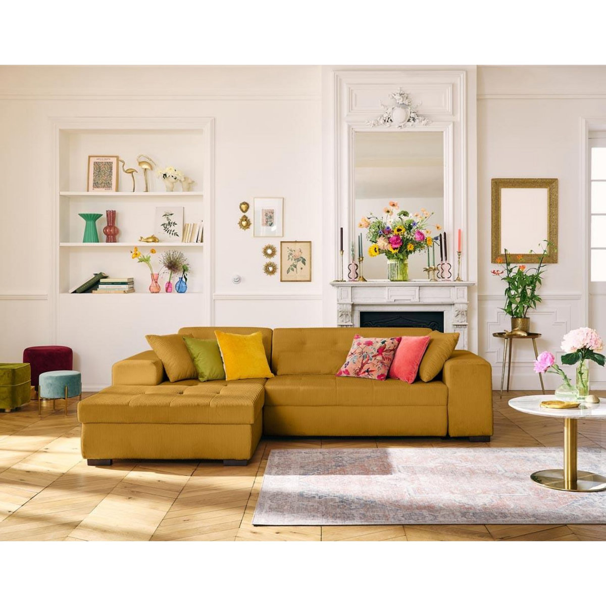 LISA DESIGN Vermont - canapé d'angle gauche - 4 places - convertible avec coffre - en velours côtelé