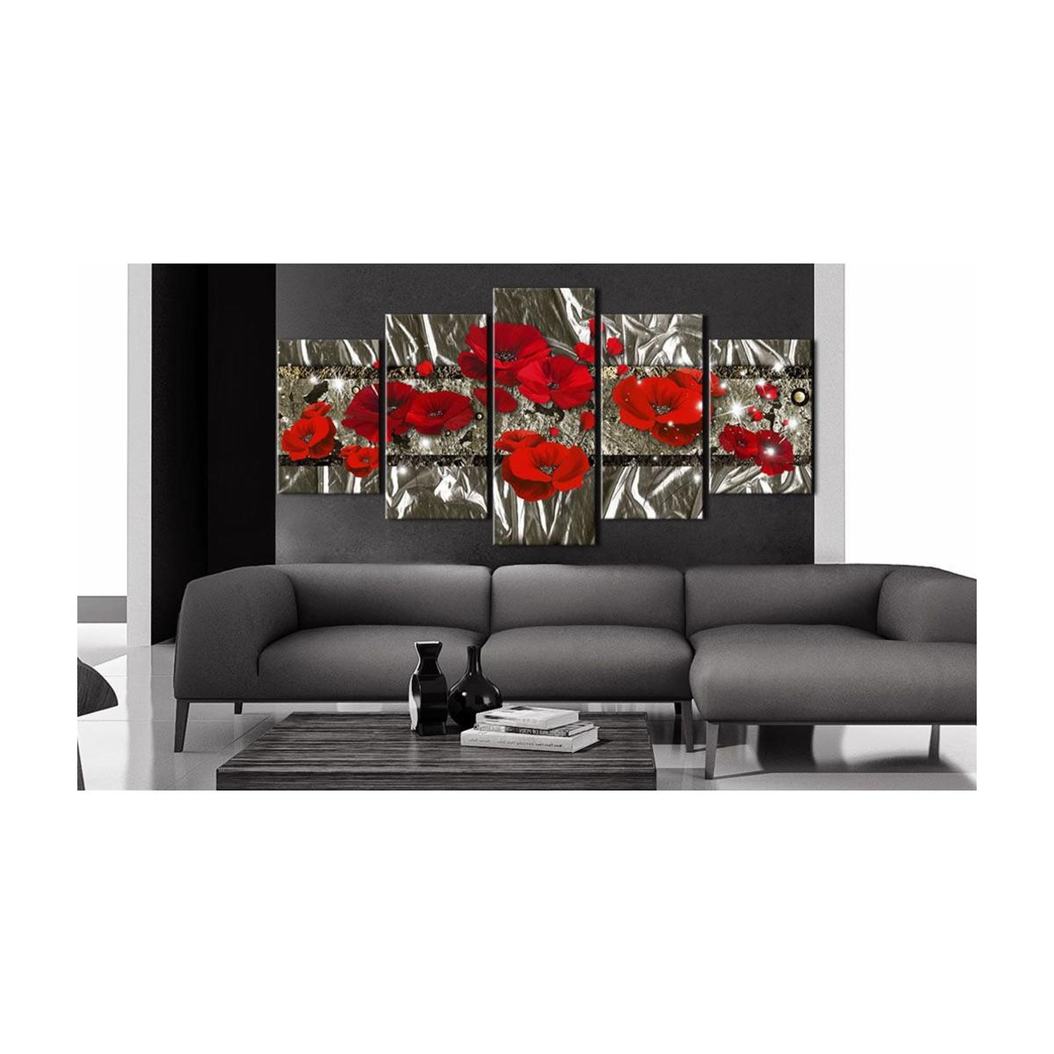 Voir la diapositive 2 : Paris Prix Tableau imprimé  coquelicots argentés