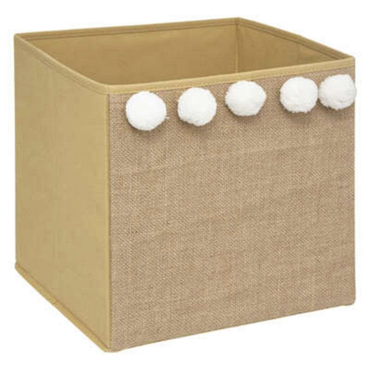 Boîte de Rangement Pliable  Pompons  29x29cm Marron