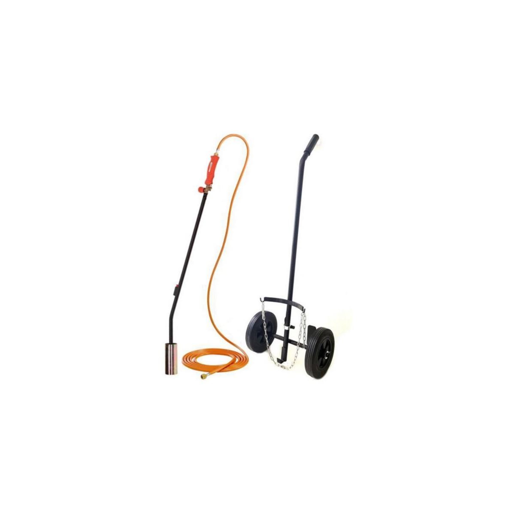 INTEC Desherbeur thermique à gaz 19.5kw chalumeau gaz bruleur 50mm + tuyau 5 m + chariot trolley à roues allumage piezo project