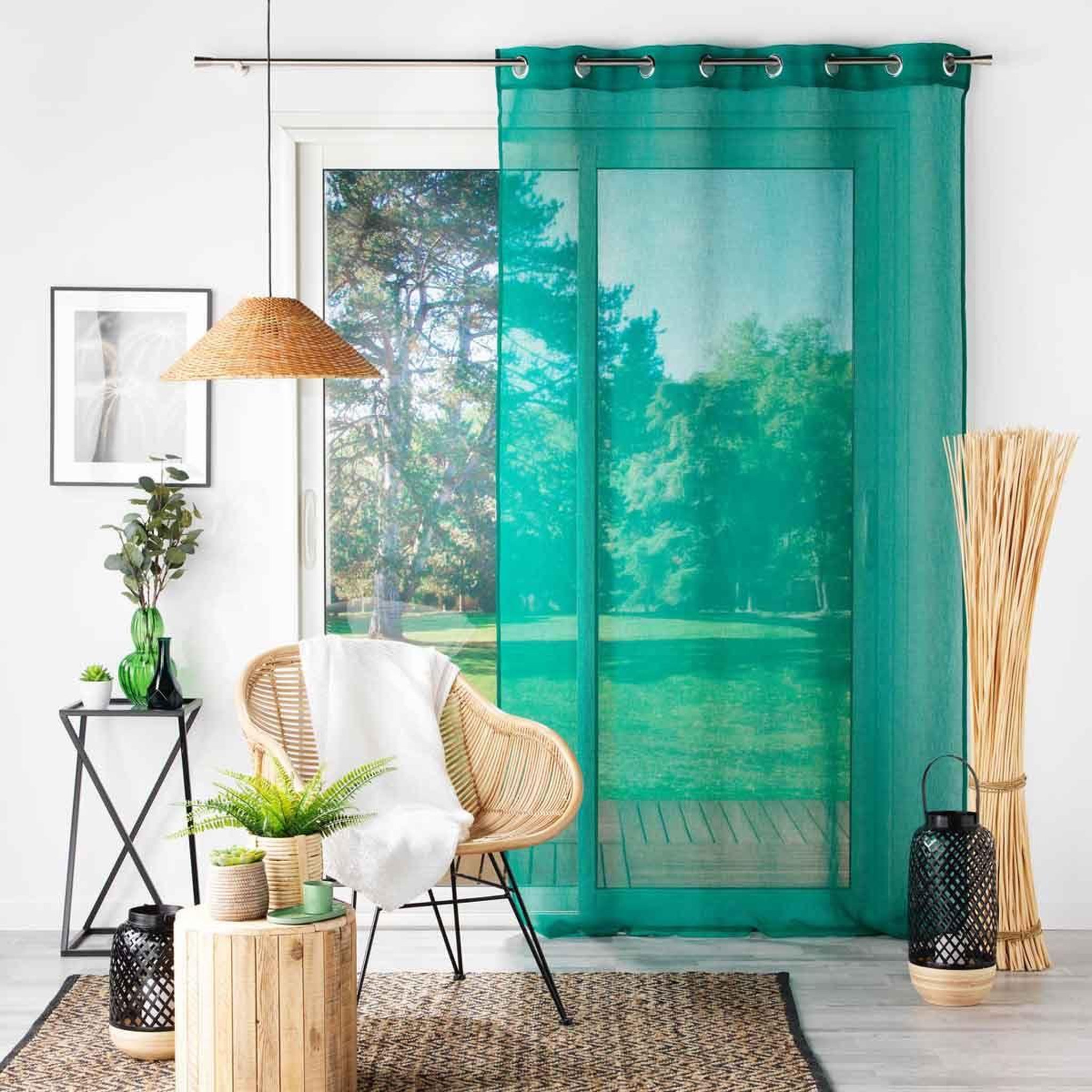 Voir la diapositive 3 : Douceur d'Intérieur Rideau voilage à œillets  sandra  140x280cm émeraude