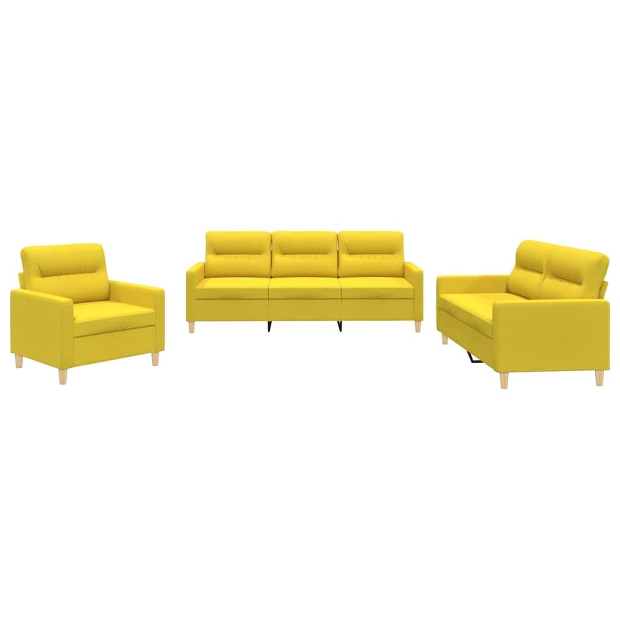 Voir la diapositive 2 : VIDAXL Ensemble de canapes 3 pcs avec coussins Jaune clair Tissu