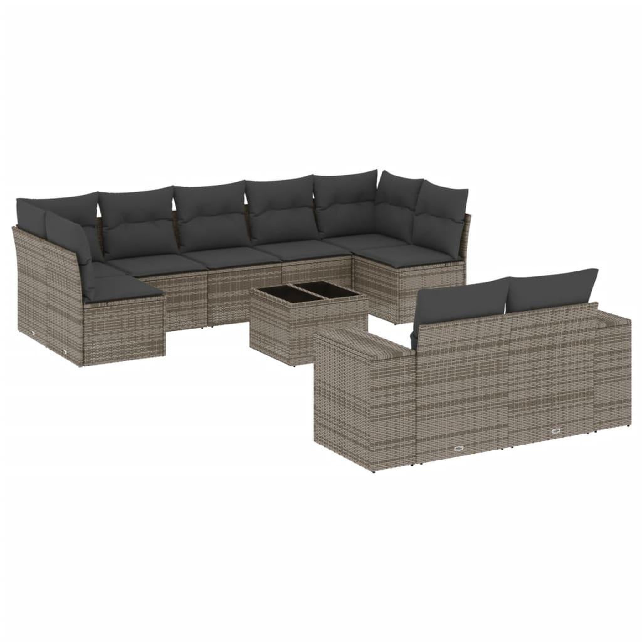 Voir la diapositive 2 : VIDAXL Salon de jardin avec coussins 10 pcs gris resine tressee