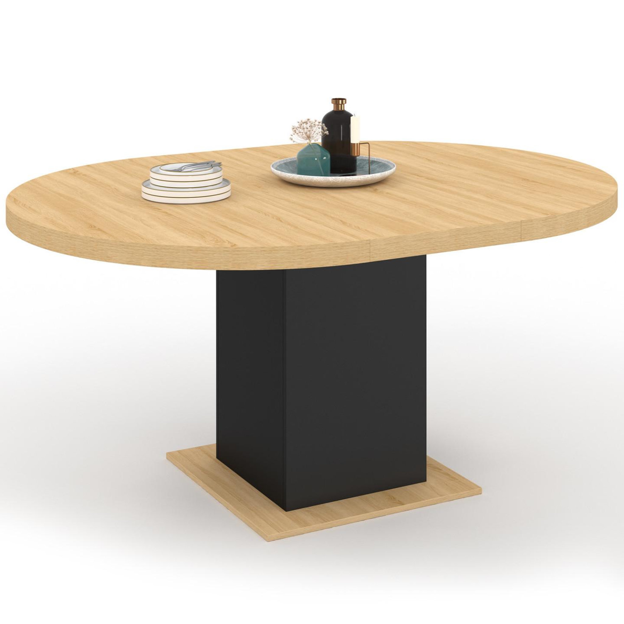 ID MARKET Table à manger extensible ronde eden 4-8 personnes bois et noir 120-160 cm