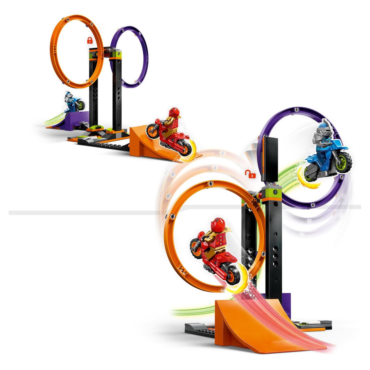 LEGO City 60360 - Le défi de cascade : les cercles rotatifs,  Épreuves pour 1 ou 2 Joueurs avec Moto