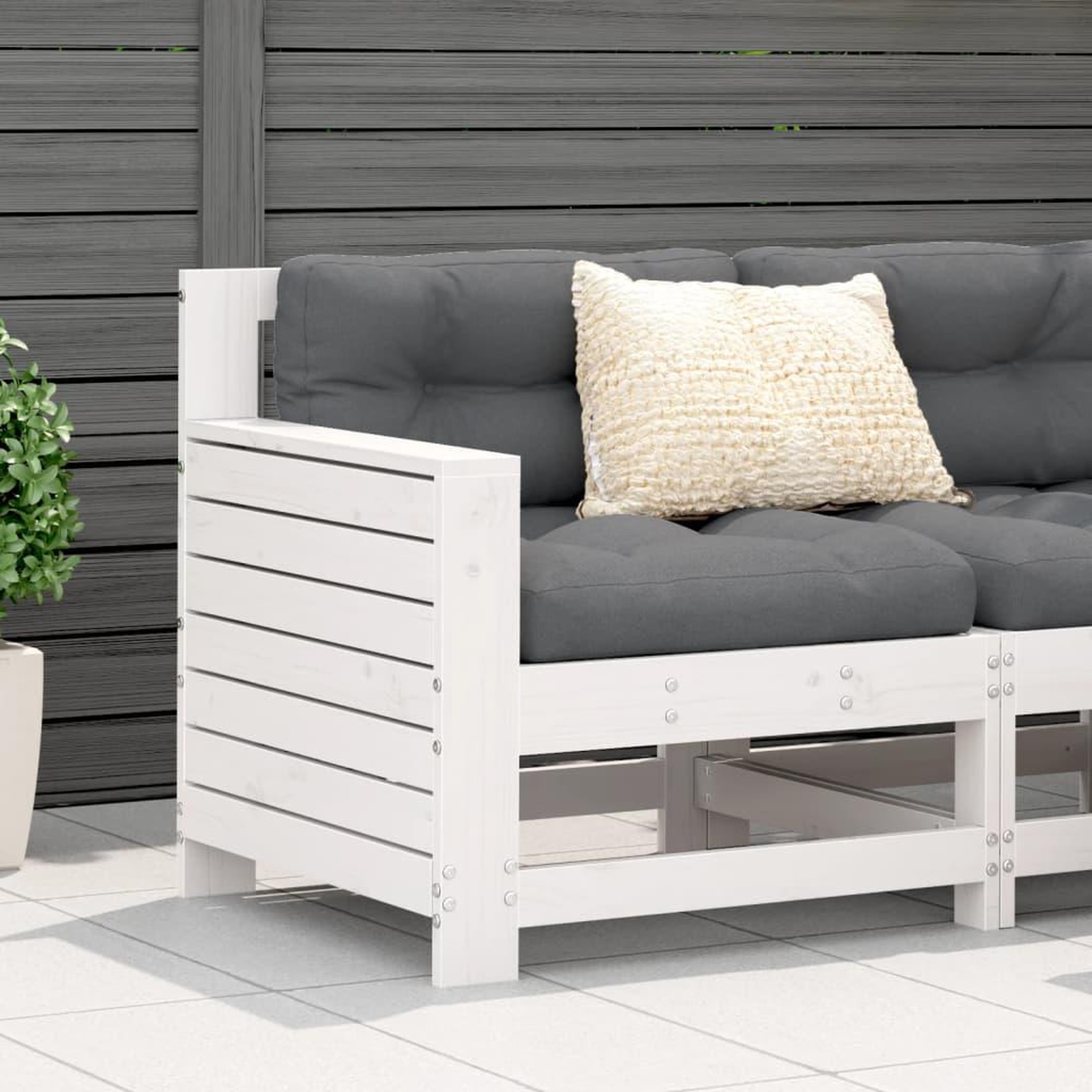 VIDAXL Canape de jardin accoudoir avec coussin blanc bois massif pin