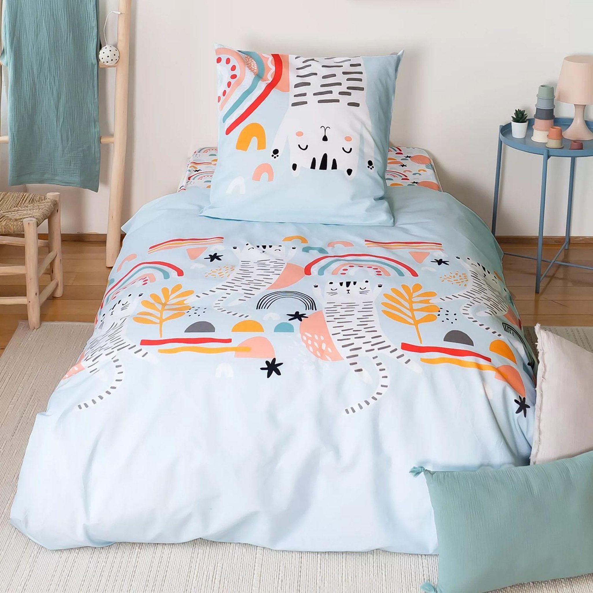 Voir la diapositive 2 : COTE DECO Parure de lit enfant chat - coton 57 fils/cm² - 140 x 200 cm