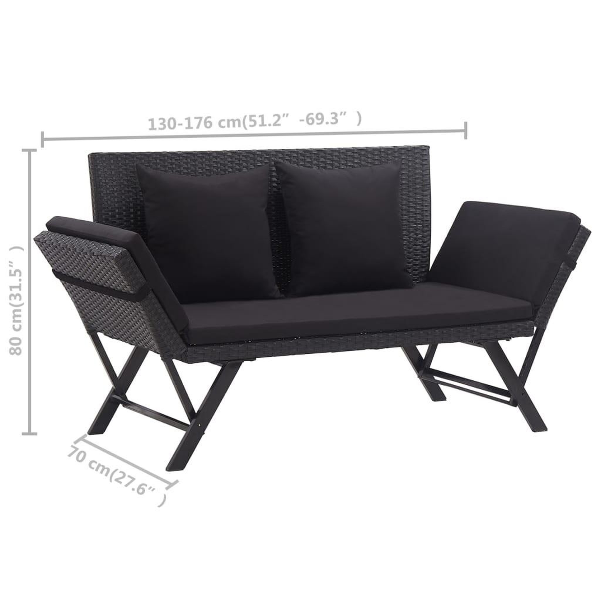 Voir la diapositive 6 : VIDAXL Banc de jardin avec coussins 176 cm Noir Resine tressee