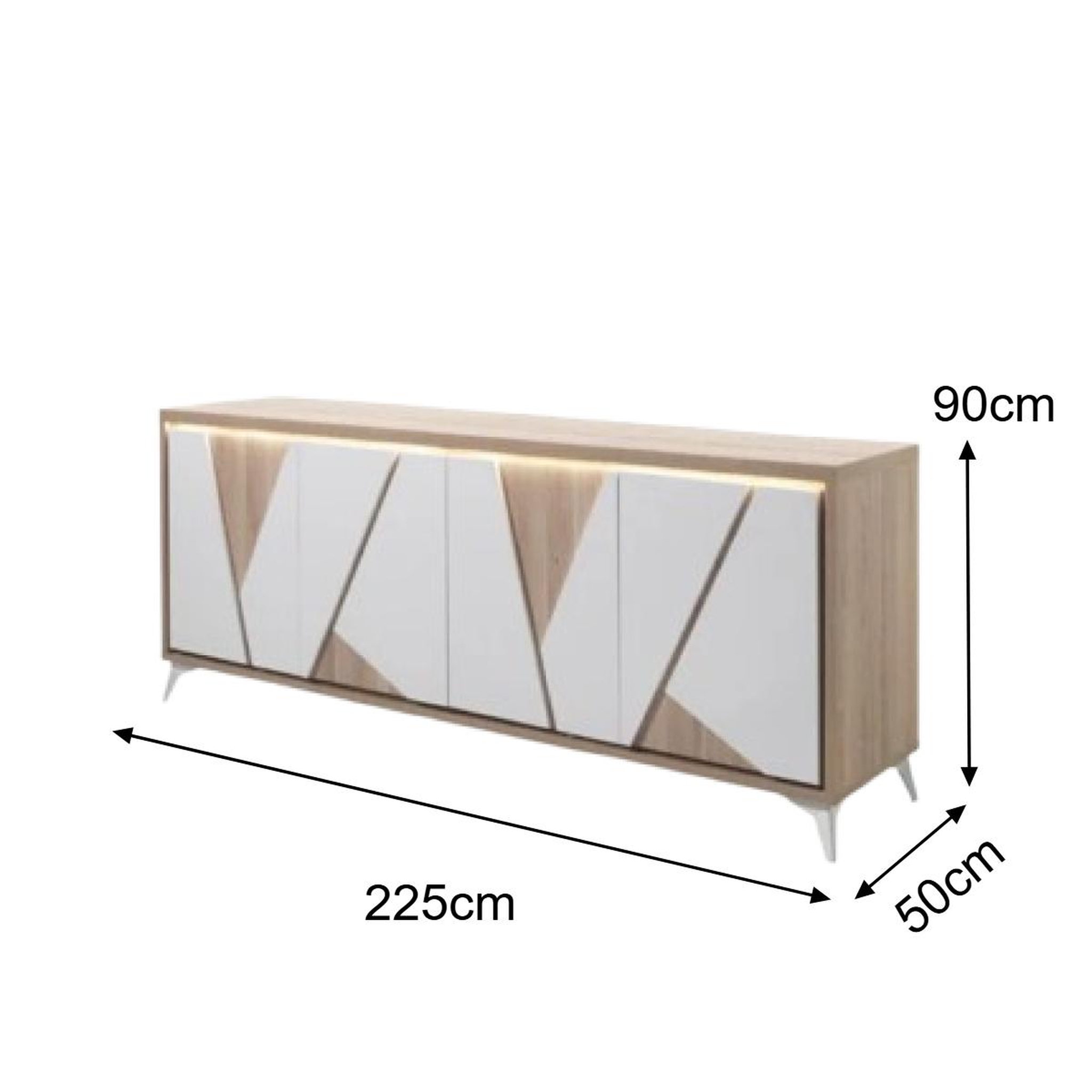 Voir la diapositive 4 : JLC KREATION Buffet bahut moderne 225cm coloris chêne et blanc ostende