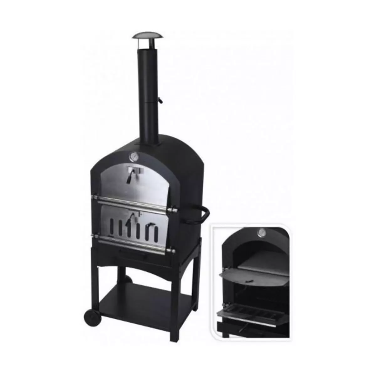MARKET24 Roues de barbecue au charbon de bois Noir (Ø10 x 46,5 cm) (44,5 x 65 x 158 cm)