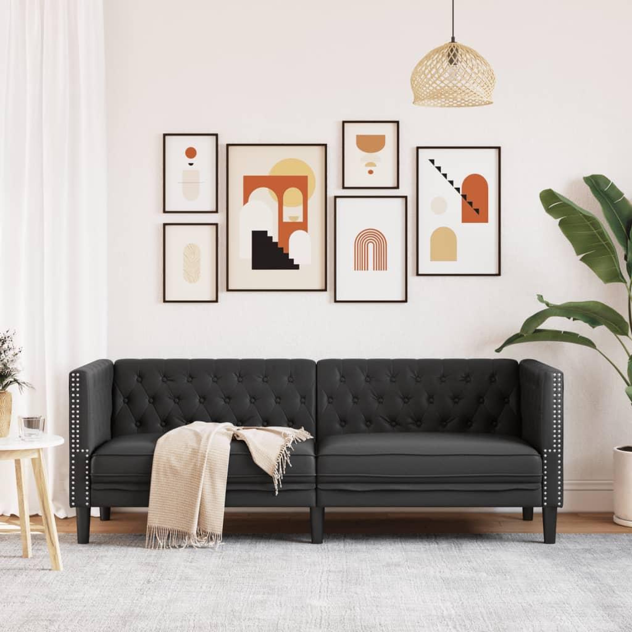 Voir la diapositive 3 : VIDAXL Canape a 3 places Chesterfield noir similicuir