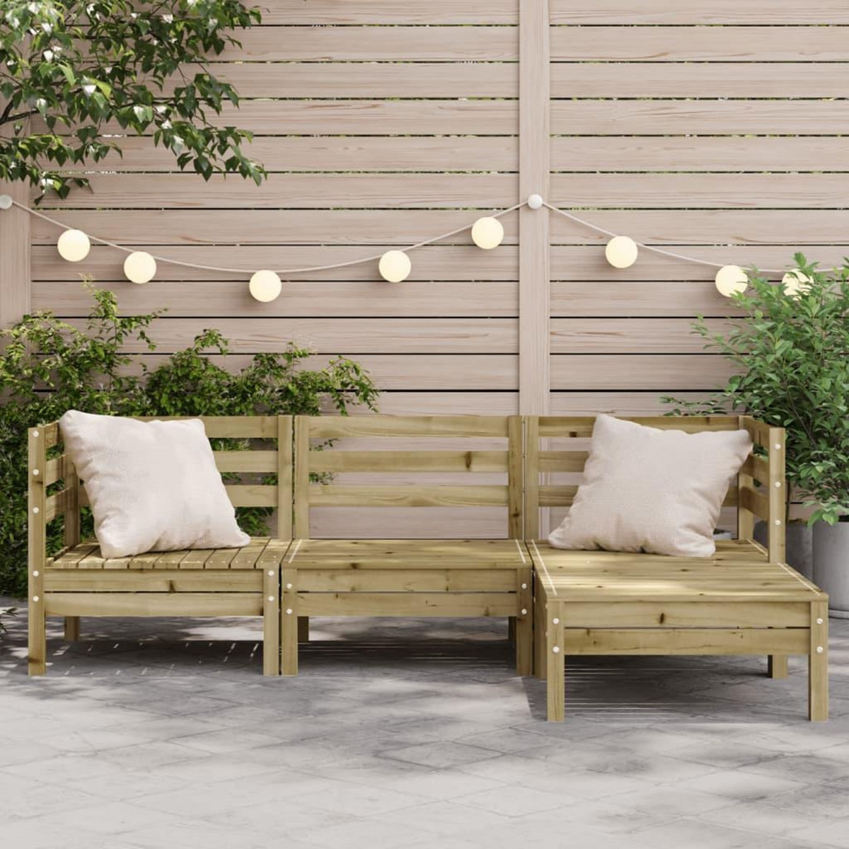 VIDAXL Canape de jardin 3 places avec repose-pieds bois pin impregne