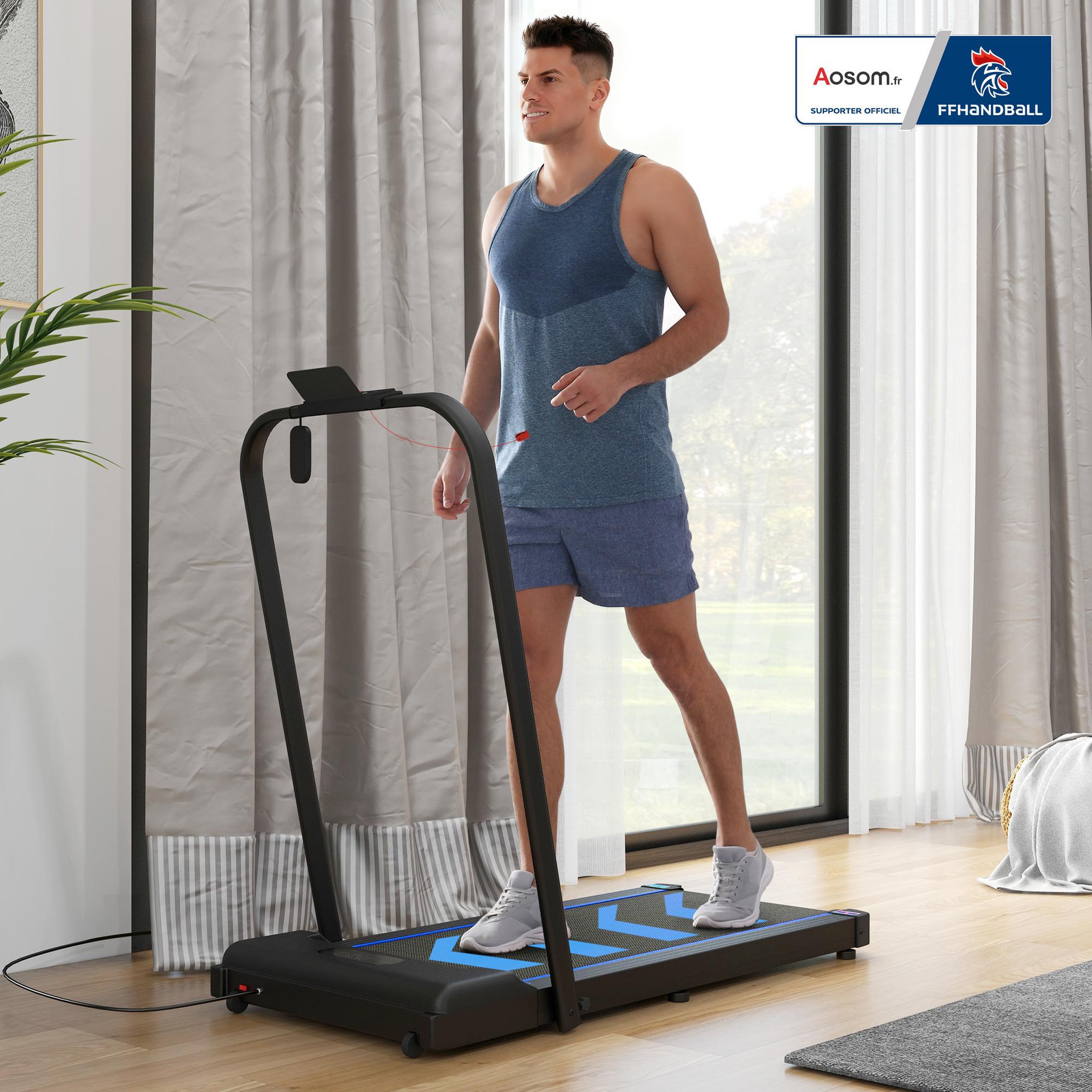 Voir la diapositive 2 : HOMCOM Tapis de course pliable - tapis de marche 6 km/h max. 370 w - collaboration aosom.fr x ffhandball - orange noir