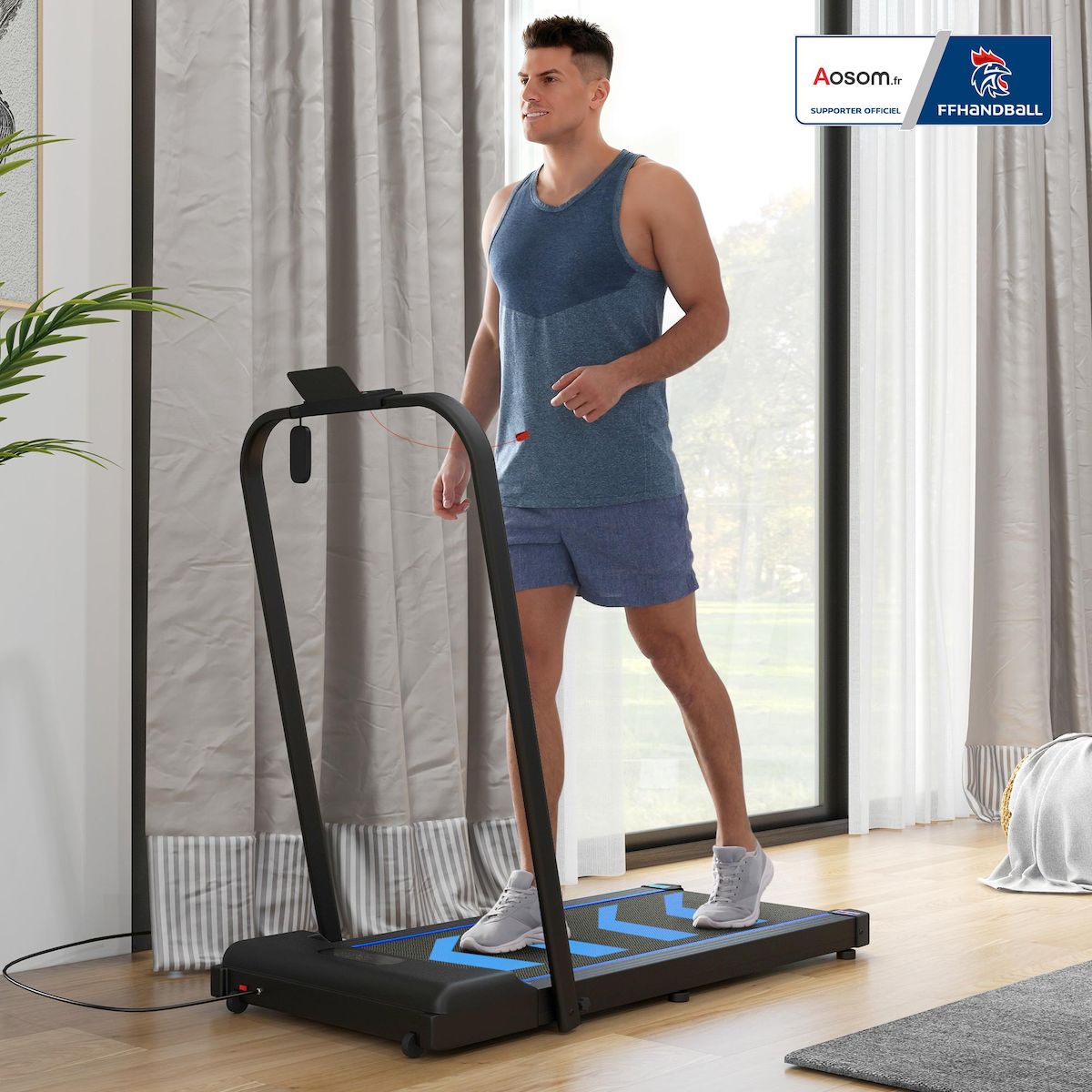 HOMCOM Tapis de course pliable - tapis de marche 6 Km/h max. 370 W - collaboration Aosom.fr x FFHandball - orange noir