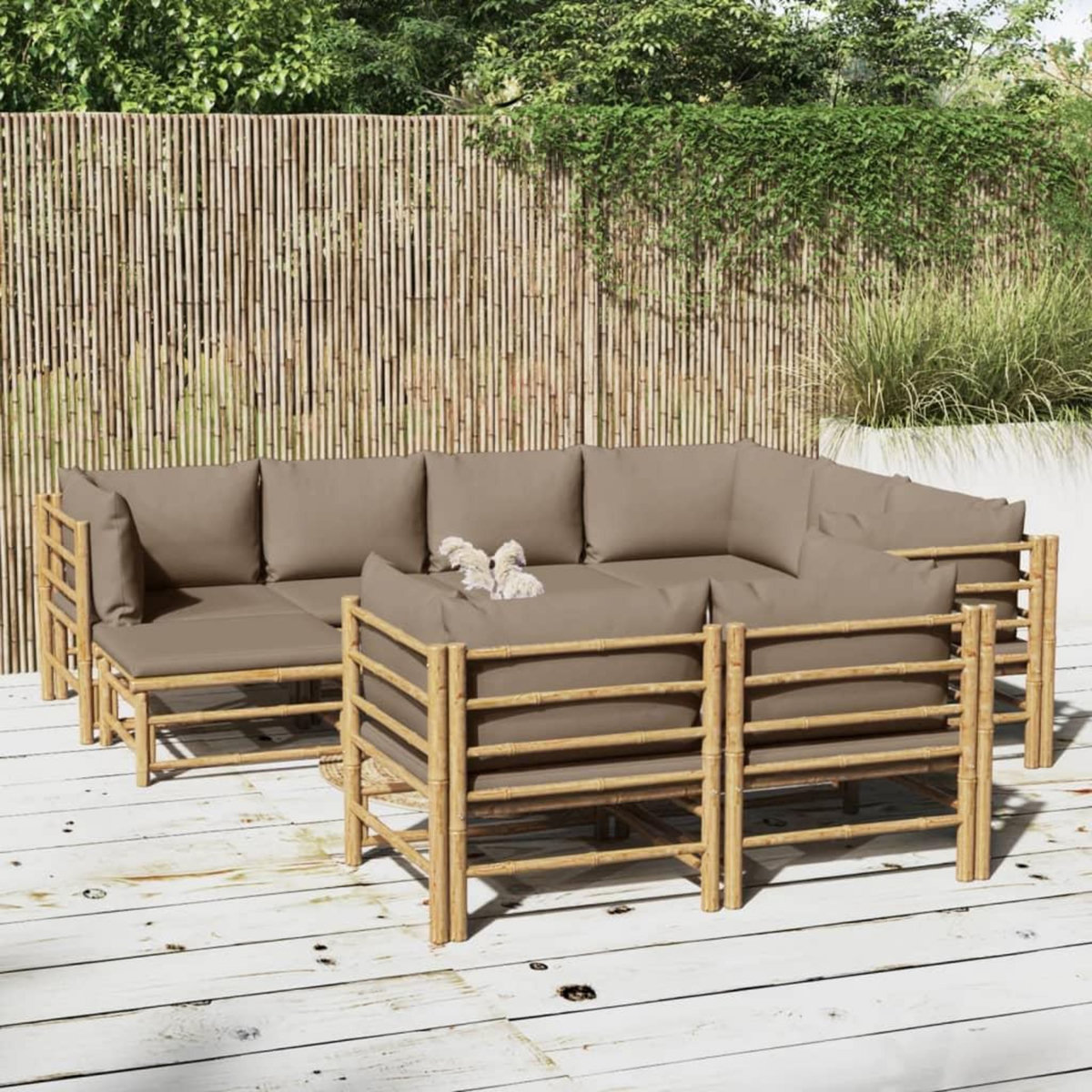 VIDAXL Salon de jardin 10 pcs avec coussins taupe bambou
