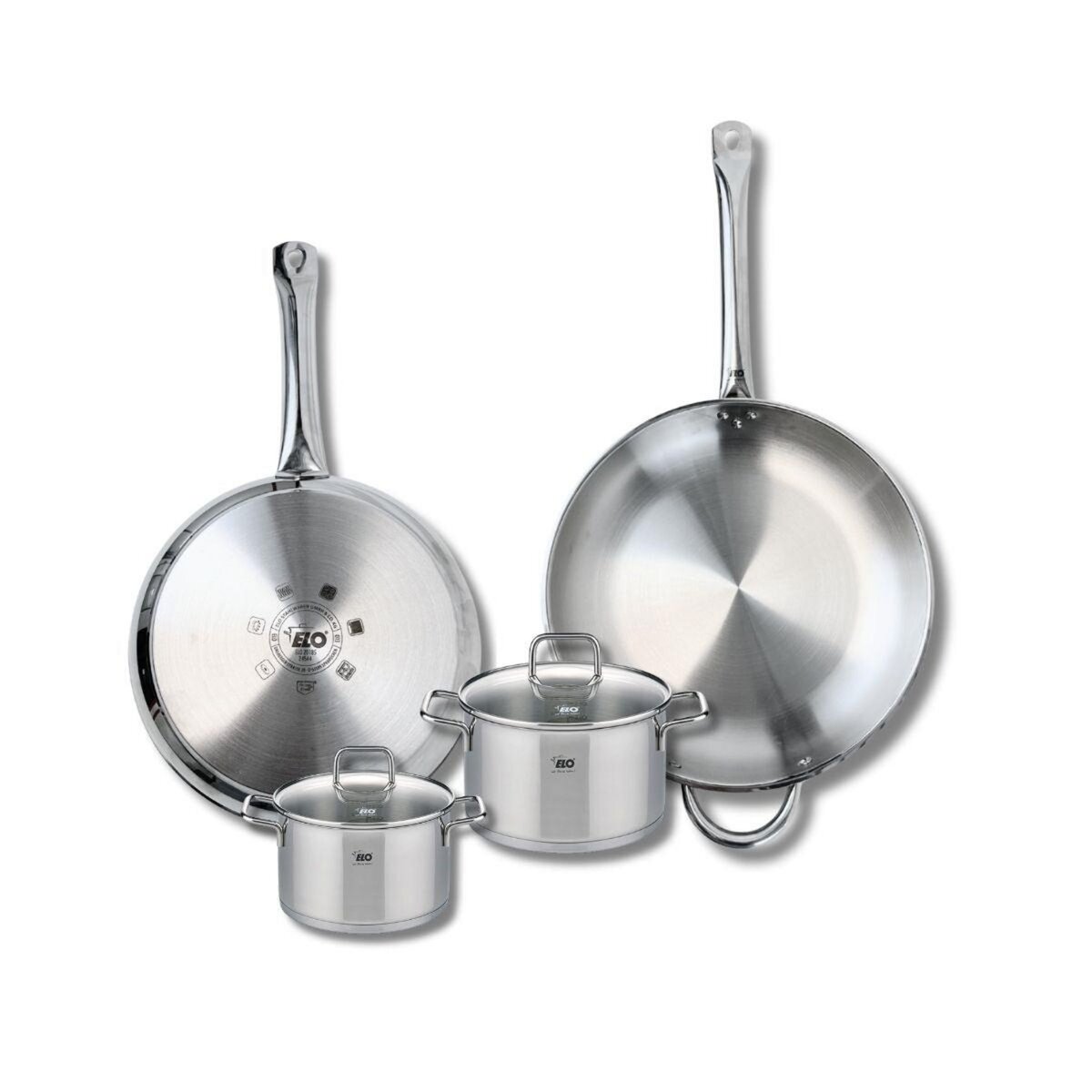 ELO Ensemble de 2 Poêles de cuisson 28 et 32 cm et 2 faitouts 14 et 16 cm Elo Profi Citrin