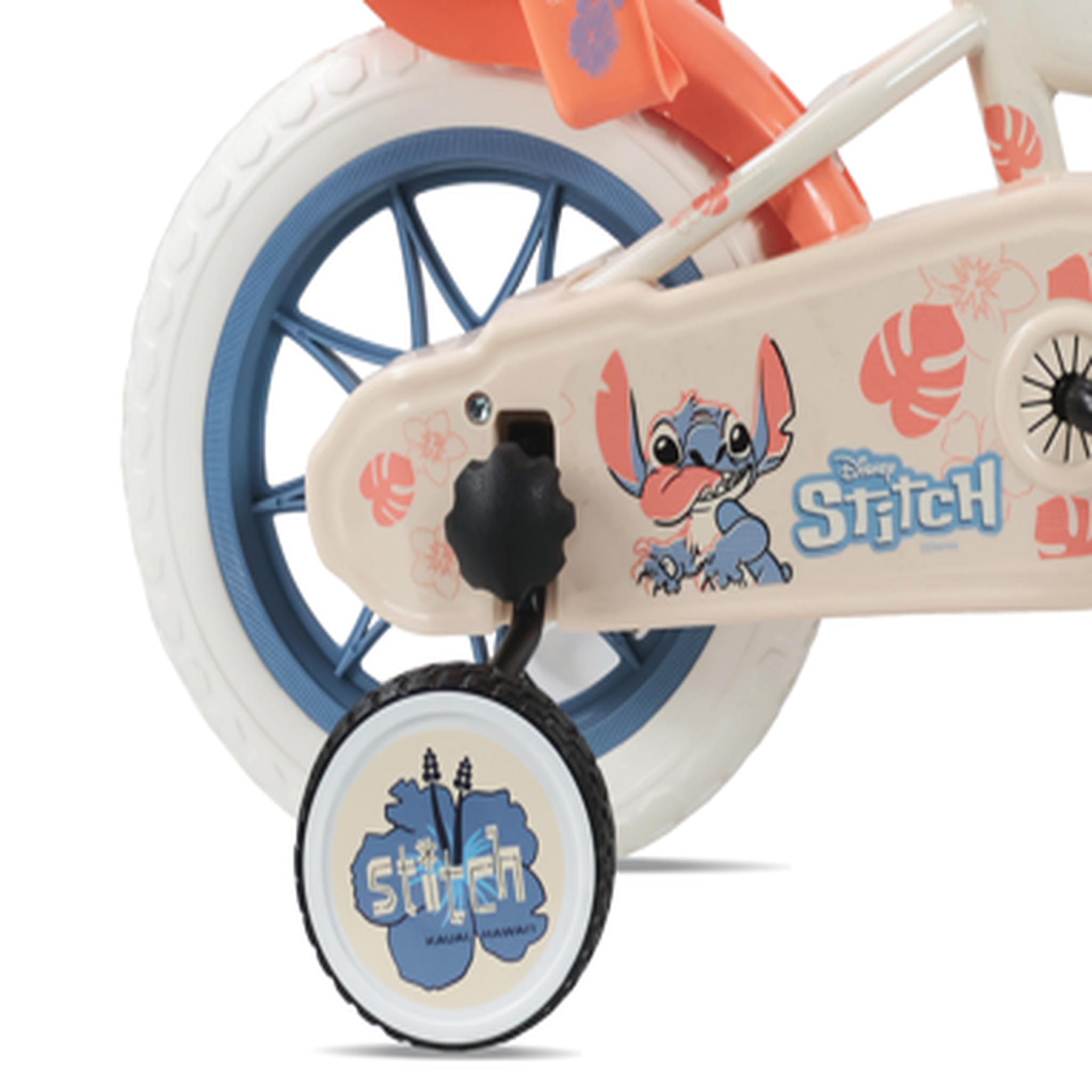 Voir la diapositive 3 : DISNEY Vélo enfant 12'' STITCH / DISNEY (Taille enfant < 95 cm) avec 1 frein, panier avant, porte poupée, stabilisateurs & Casque inclus !