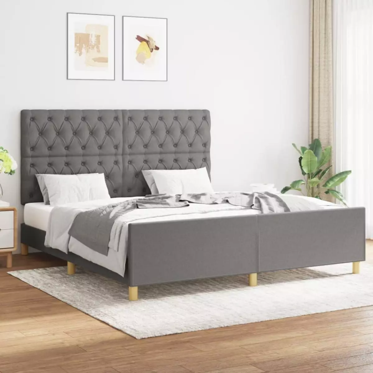 VIDAXL Cadre de lit avec tete de lit Gris fonce 160 x 200 cm Tissu