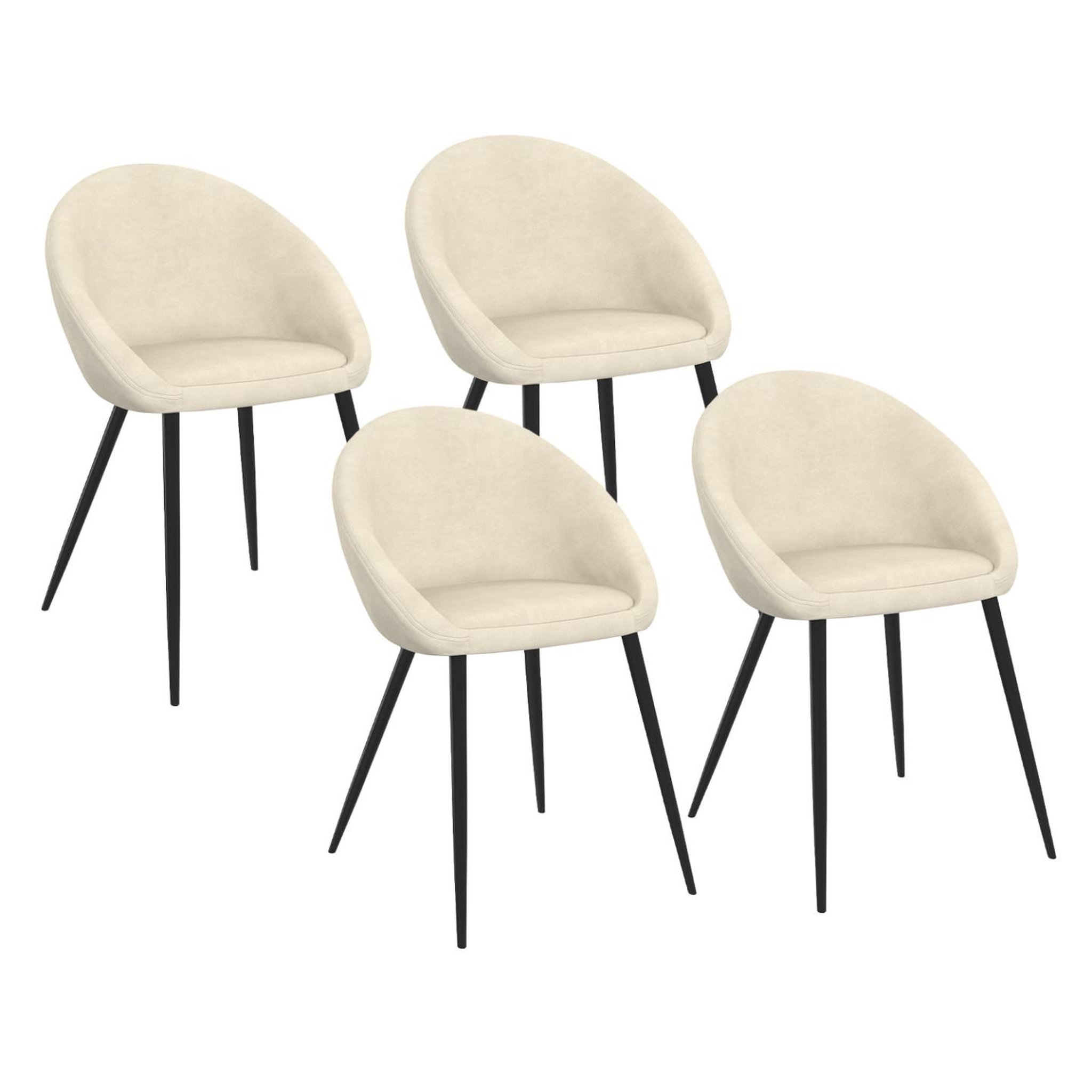ID MARKET Lot de 4 chaises naya en velours crème pour salle à manger