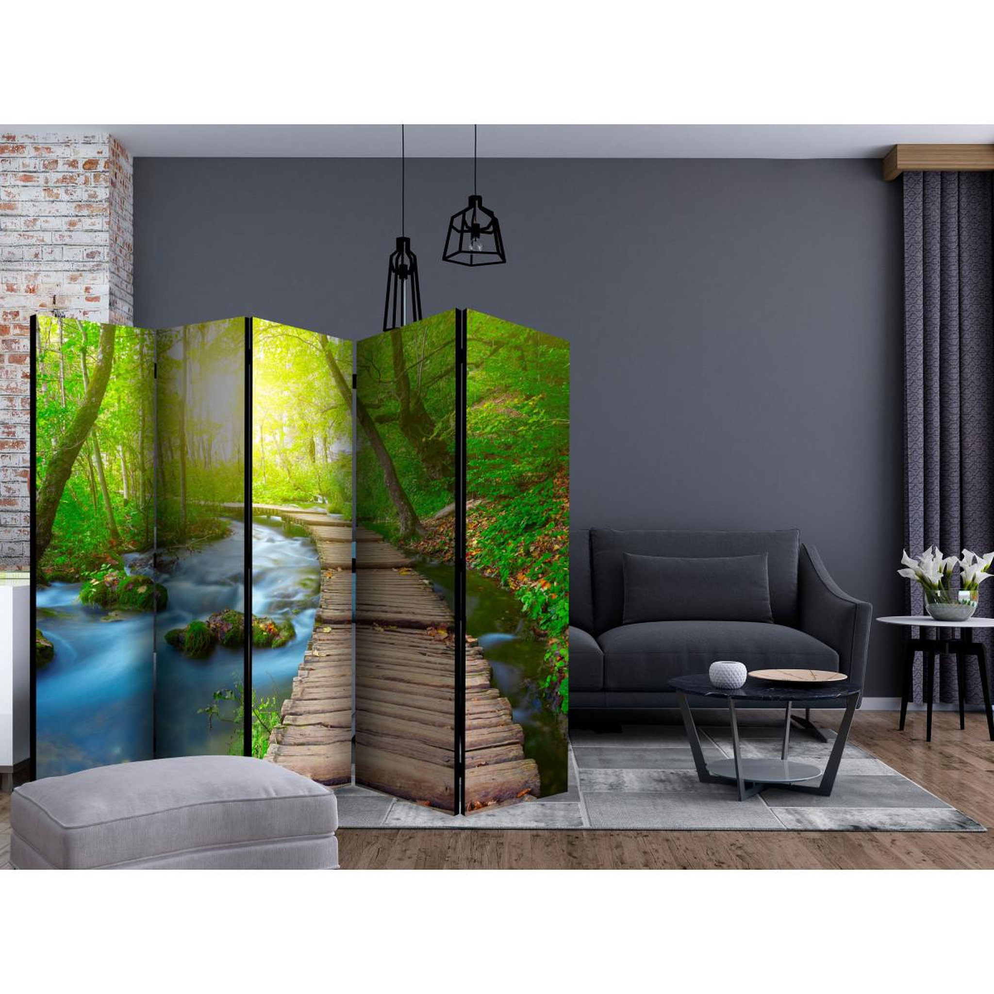 Voir la diapositive 2 : Paris Prix Paravent 5 volets  green forest  172x225cm