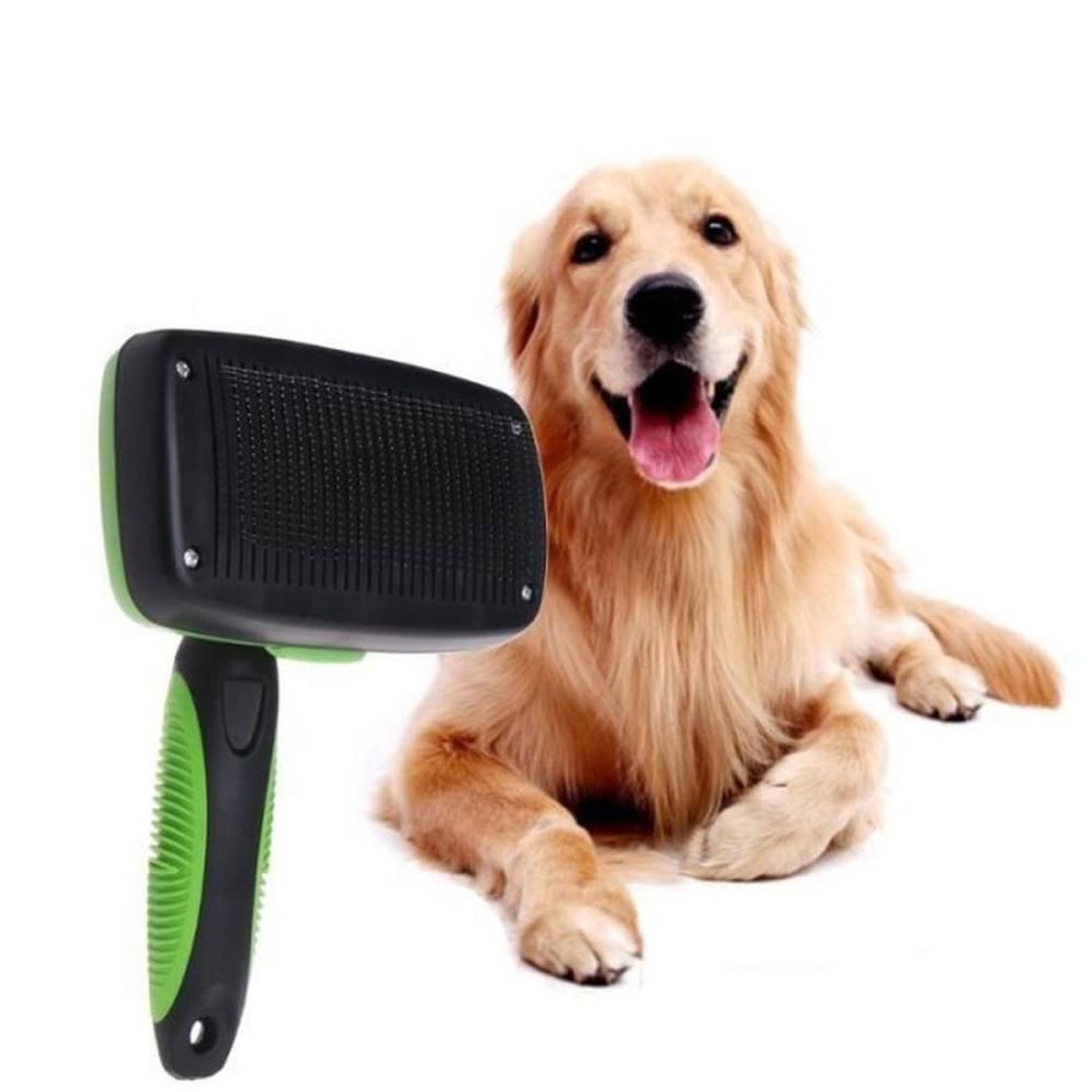 Voir la diapositive 3 : Brosse de toilettage rétractable auto-nettoyante pour chien, démêlage et enlève jusqu'à 95 % des poils, plastique et acier inoxydable, manche ergonomique antidérapant
