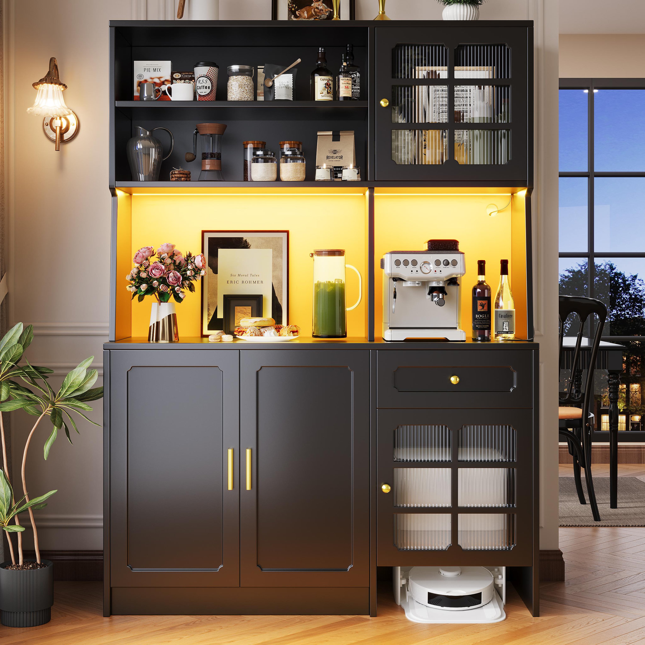 Voir la diapositive 2 : MERAX Buffet de cuisine 4 portes 1 tiroir - 130 cm noir led mdf