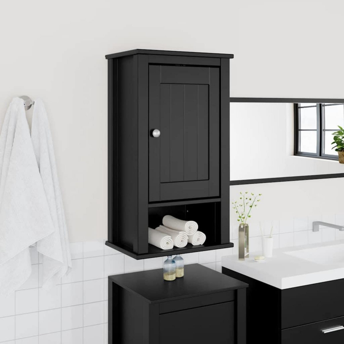 VIDAXL Armoire murale de salle de bain BERG noir bois de pin massif