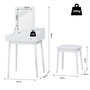 Voir la diapositive 3 : HOMCOM Coiffeuse table de maquillage avec tabouret miroir rabattable coffre + 2 tiroirs MDF bois massif pin blanc
