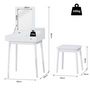 Voir la diapositive 3 : HOMCOM Coiffeuse table de maquillage avec tabouret miroir rabattable coffre + 2 tiroirs MDF bois massif pin blanc