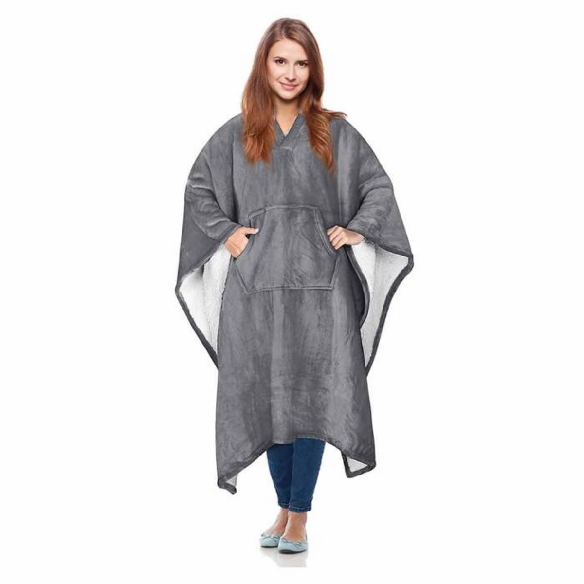 Paris Prix Plaid Déco  Poncho  130x170cm Gris