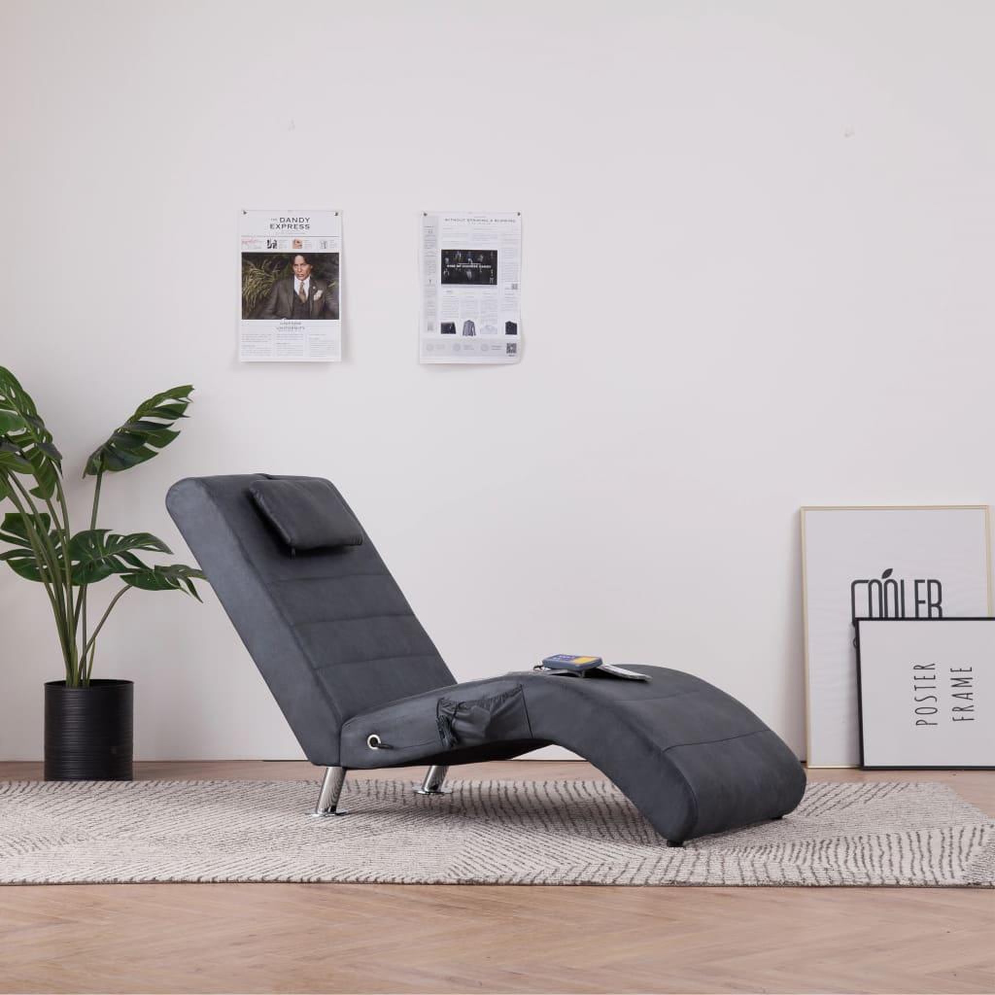 VIDAXL Chaise longue de massage avec oreiller Gris Similicuir daim