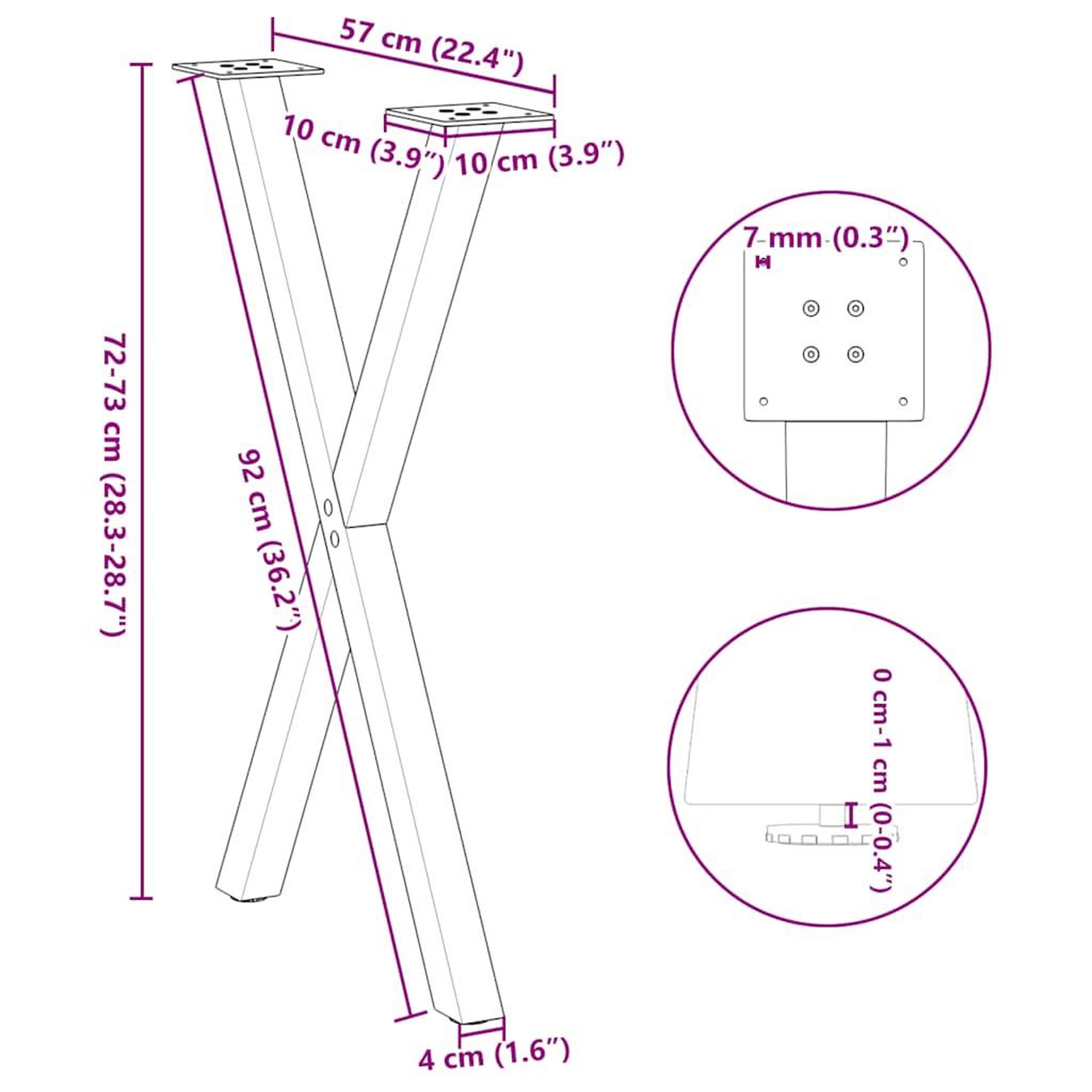 Voir la diapositive 6 : VIDAXL Pieds de table a manger forme de X 2 pcs blanc 57x(72-73) cm