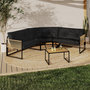 Voir la diapositive 2 : ID MARKET Salon de jardin bas RIO 6 places salon d'angle structure métal et cordage effet rotin avec coussin noir