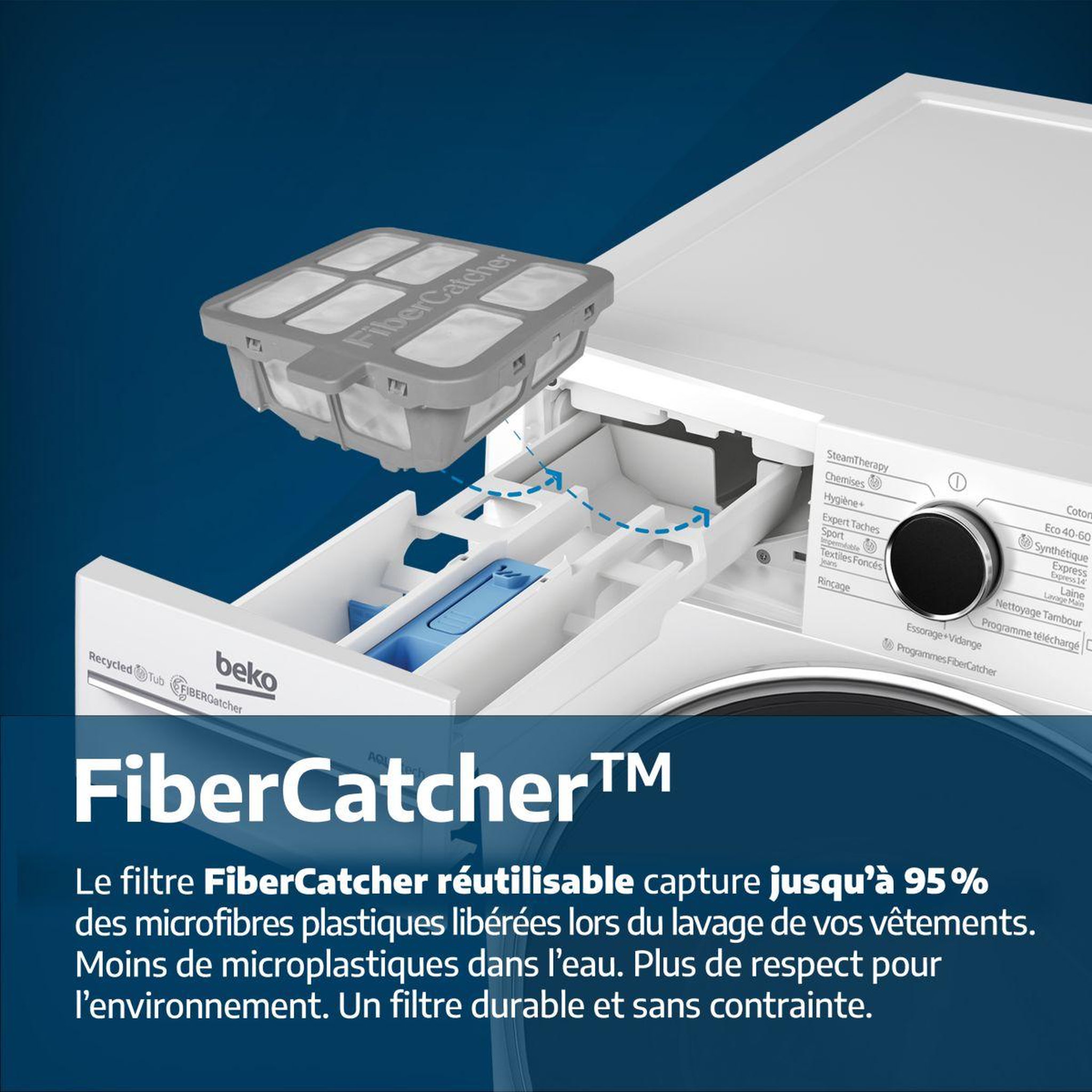Voir la diapositive 5 : Beko Lave linge hublot B7WFT6104019W EnergySpin FiberCatcher