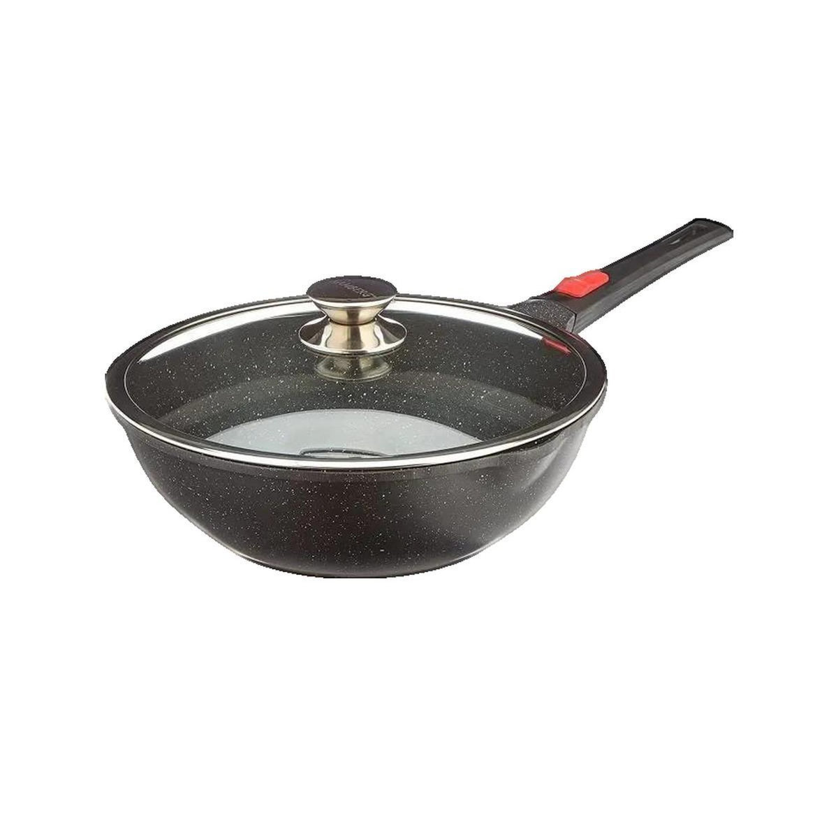 Kamberg Wok Kamberg 28cm Alliage d'aluminium avec revêtement en pierre et couvercle en verre