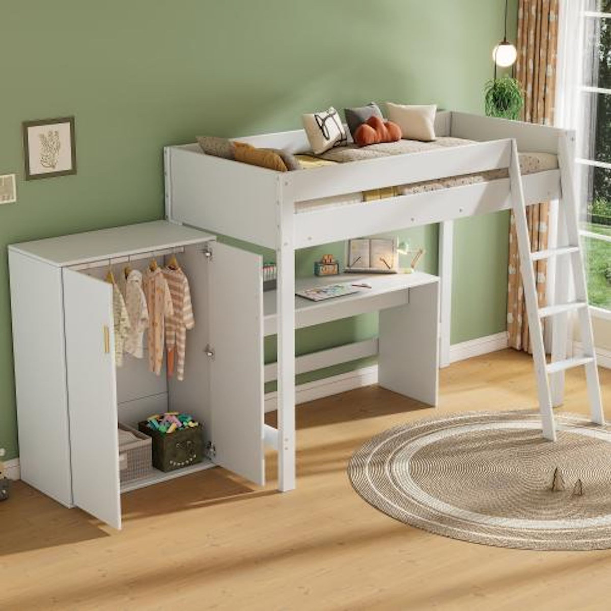 MERAX Lit combiné enfant 90x200 cm coloris blanc bois massif