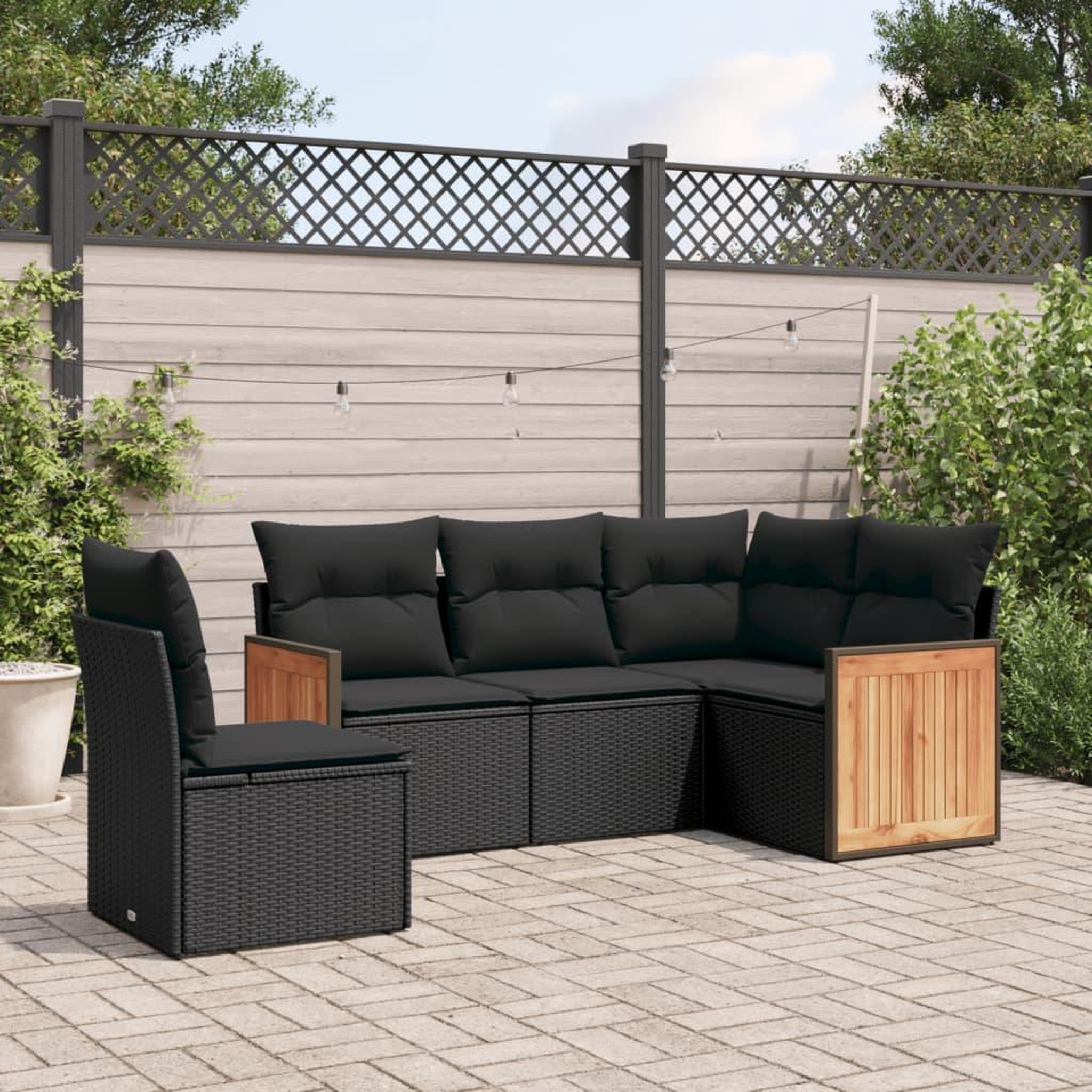 VIDAXL Salon de jardin 5 pcs avec coussins noir resine tressee