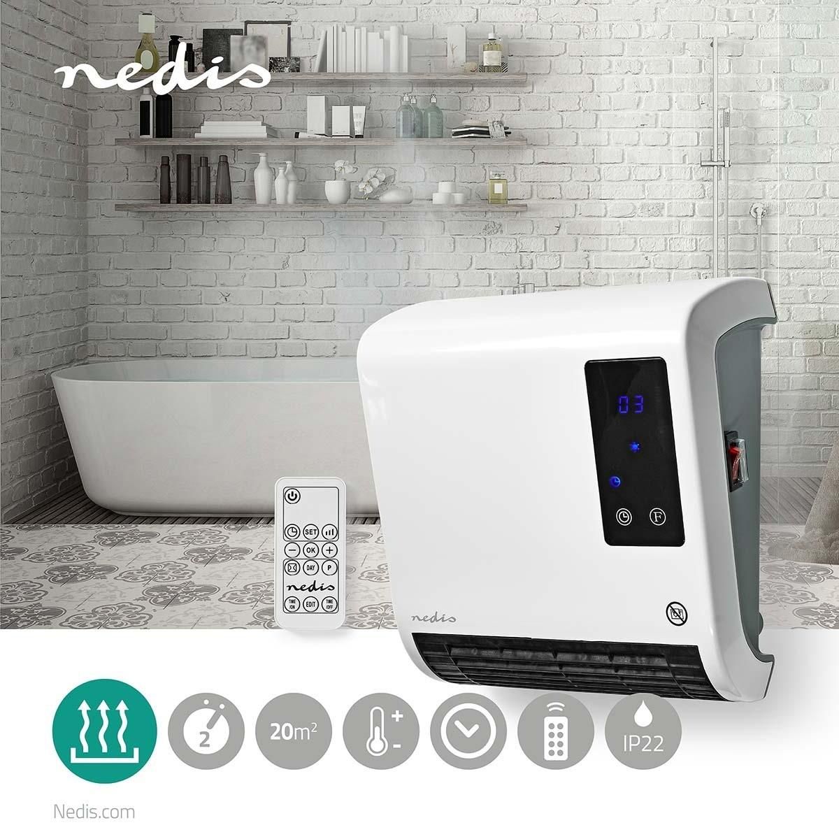 NEDIS Chauffage soufflant éléctrique 2000W avec Télécommande Programmable Salle de bain Chauffe jusqu'à 20 m2 NEDIS