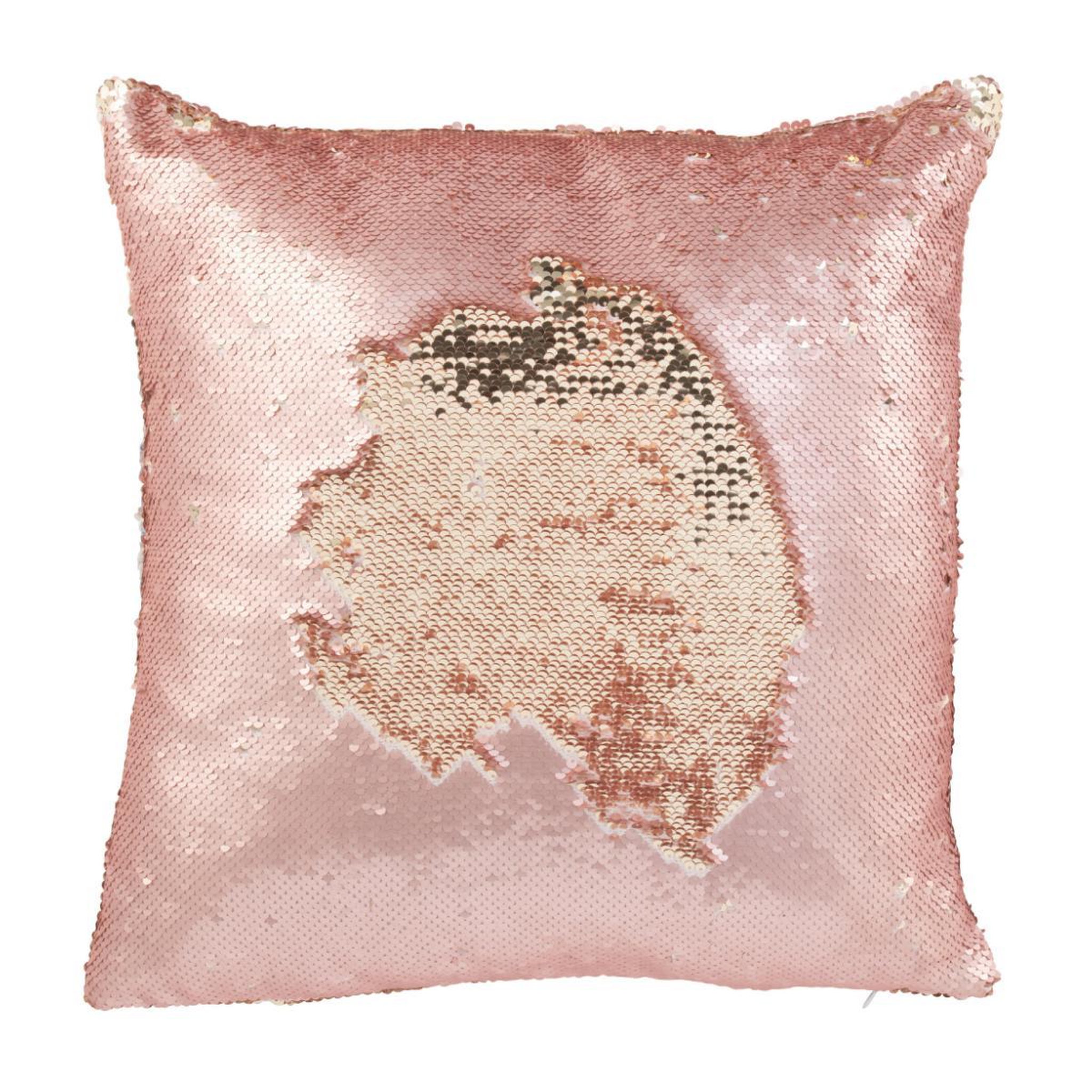 Voir la diapositive 2 : J-LINE Coussin déco réversible  sequin  45x45cm rose & champagne