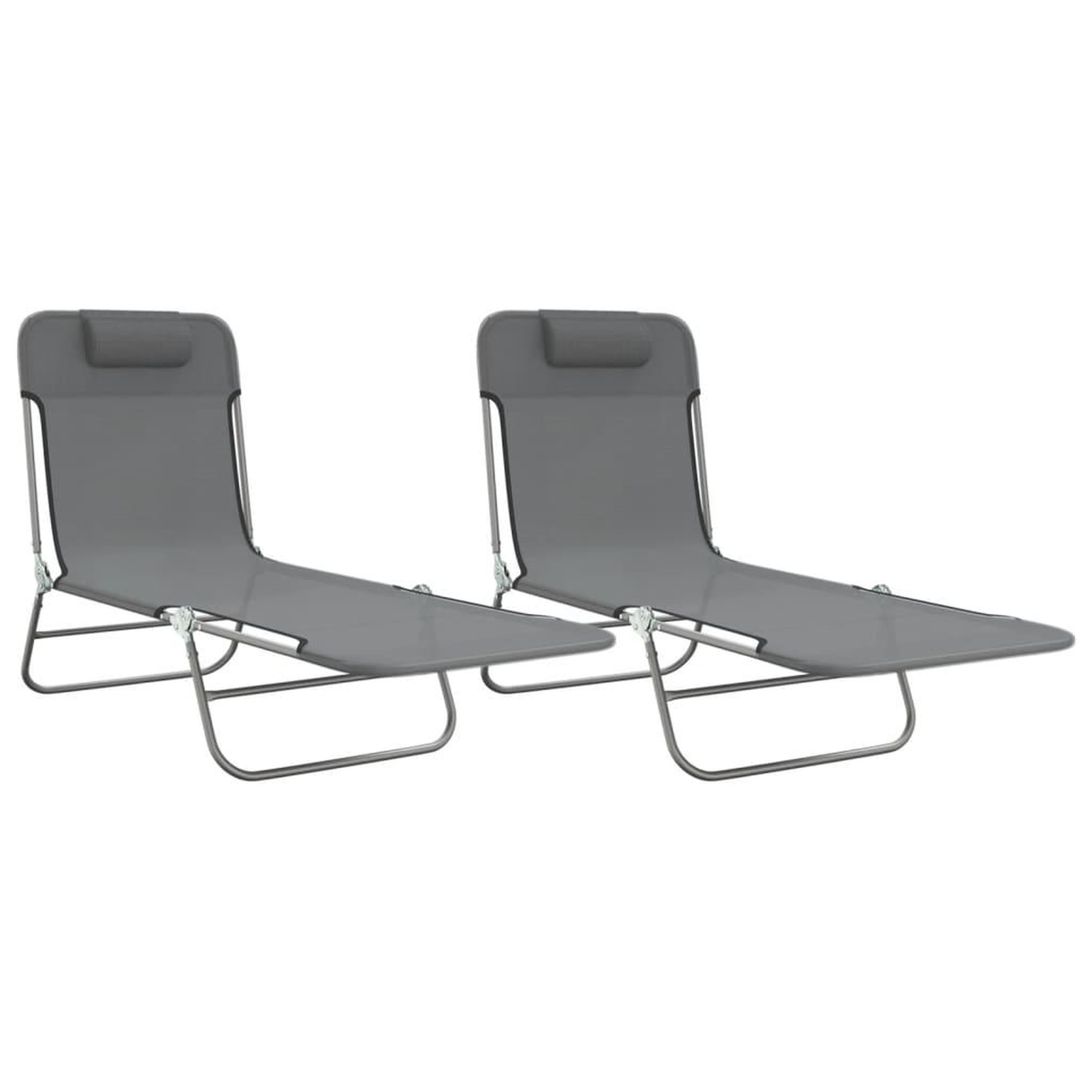 Voir la diapositive 2 : VIDAXL Chaises longues pliables lot de 2 gris textilene et acier