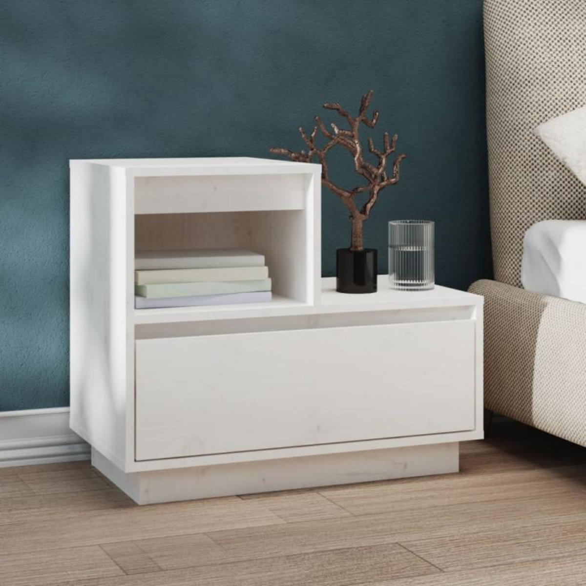 VIDAXL Table de chevet Blanc 60x34x51 cm Bois de pin solide