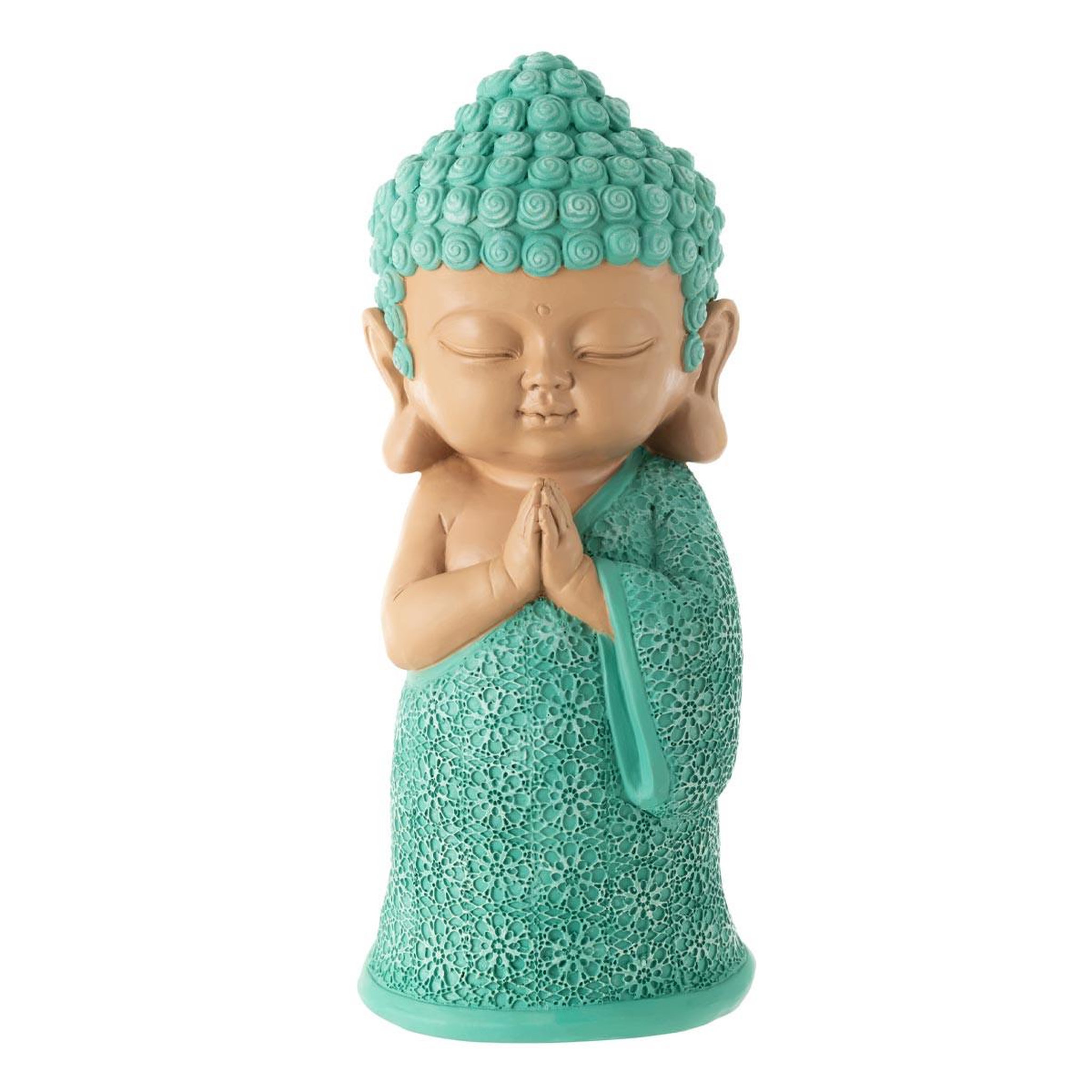 J-LINE Statuette moine prière  toby  32cm bleu azur